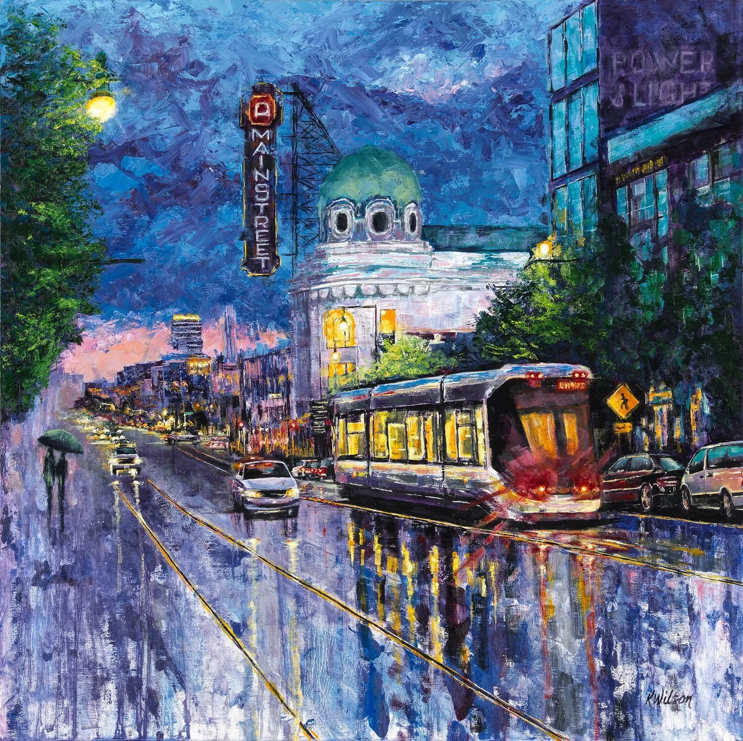 SOLD "The Sky Moves Sideways" 40"x40" original oil painting on birch panel, framed.