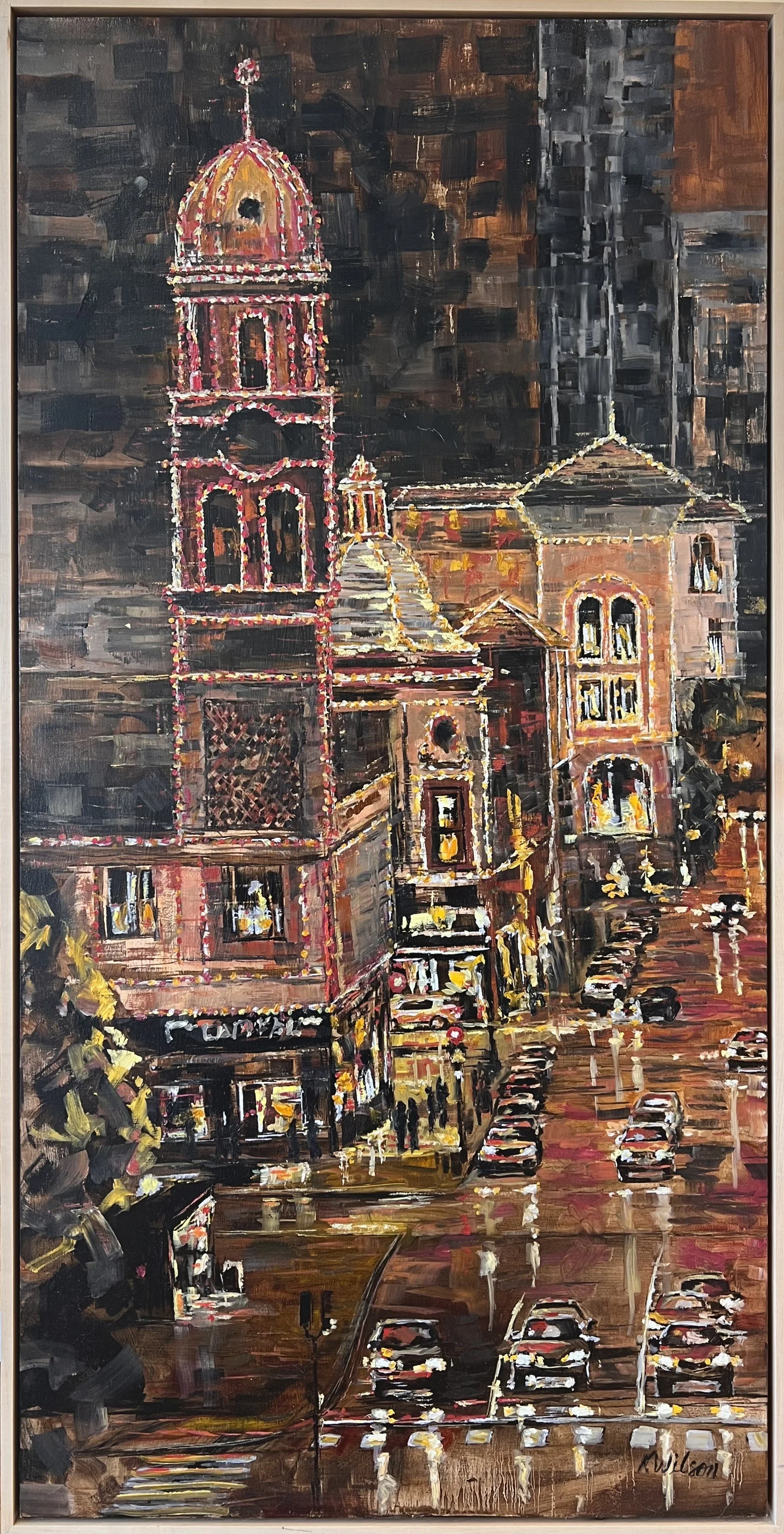 "If On A Winter's Night" 48"x24" original oil painting on birch panel, framed.