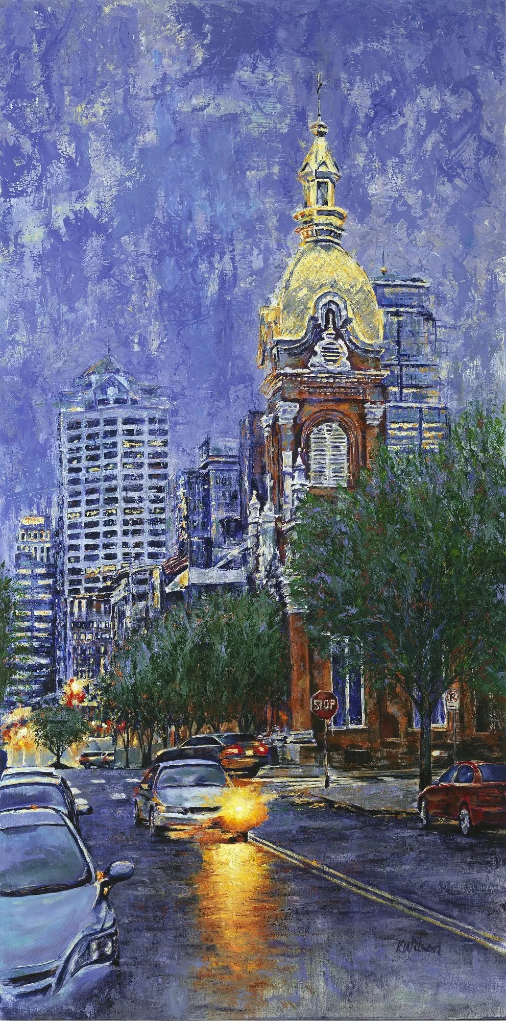 SOLD "One Headlight" 48"x48" original oil painting on birch panel, framed.