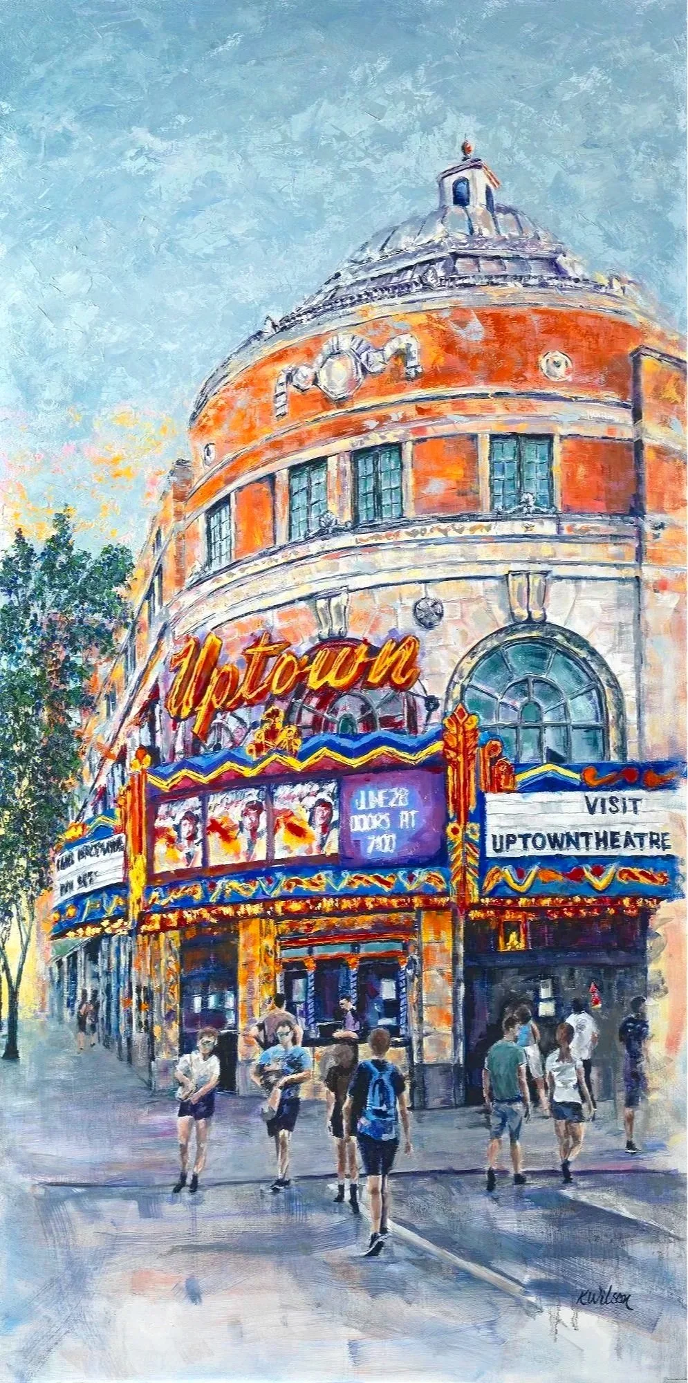 "Uptown" 48"x24" original oil painting on birch panel, framed.