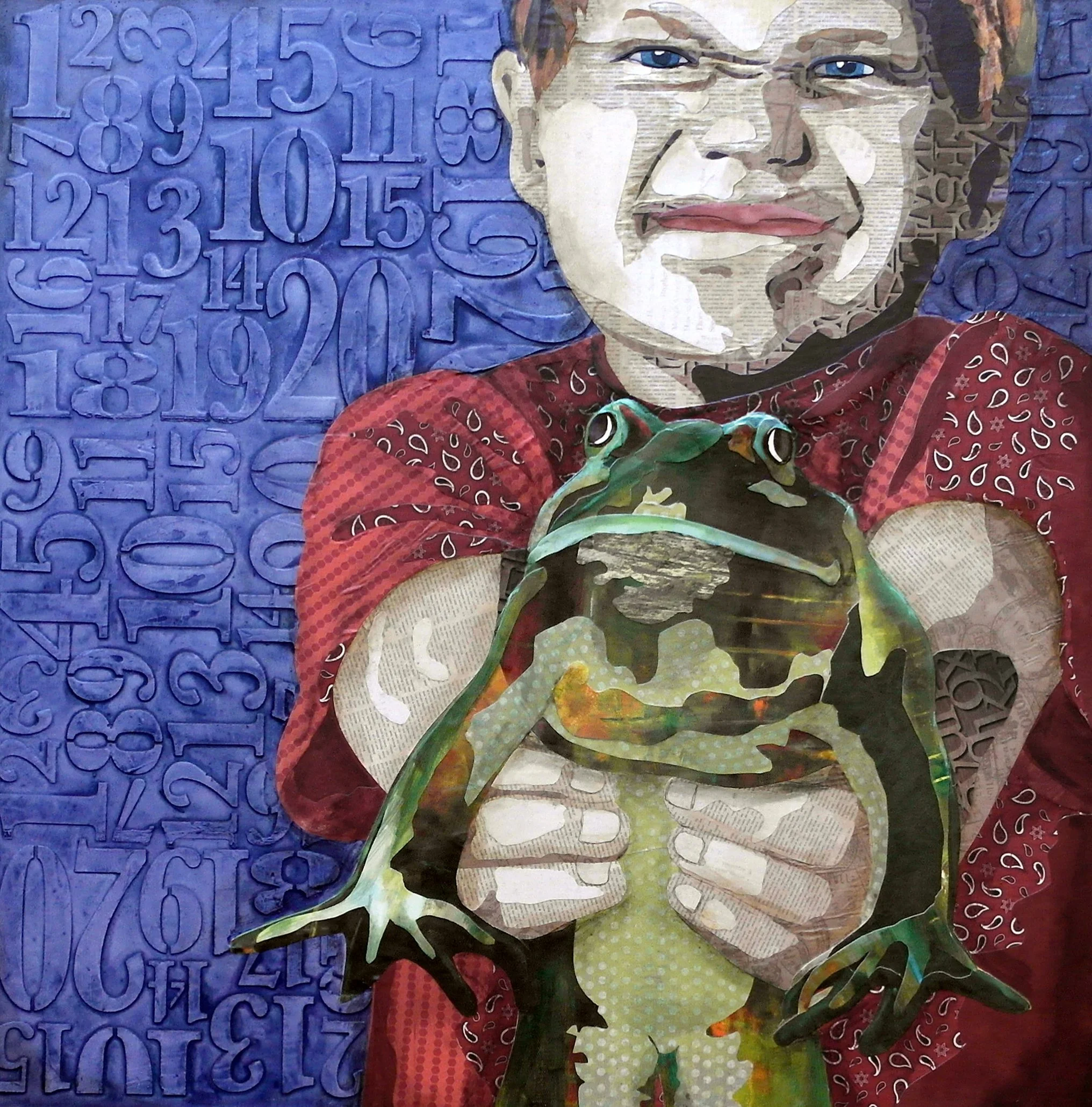 "Friends" 30"x30" original mixed media collage w/ acrylic on wood panel.