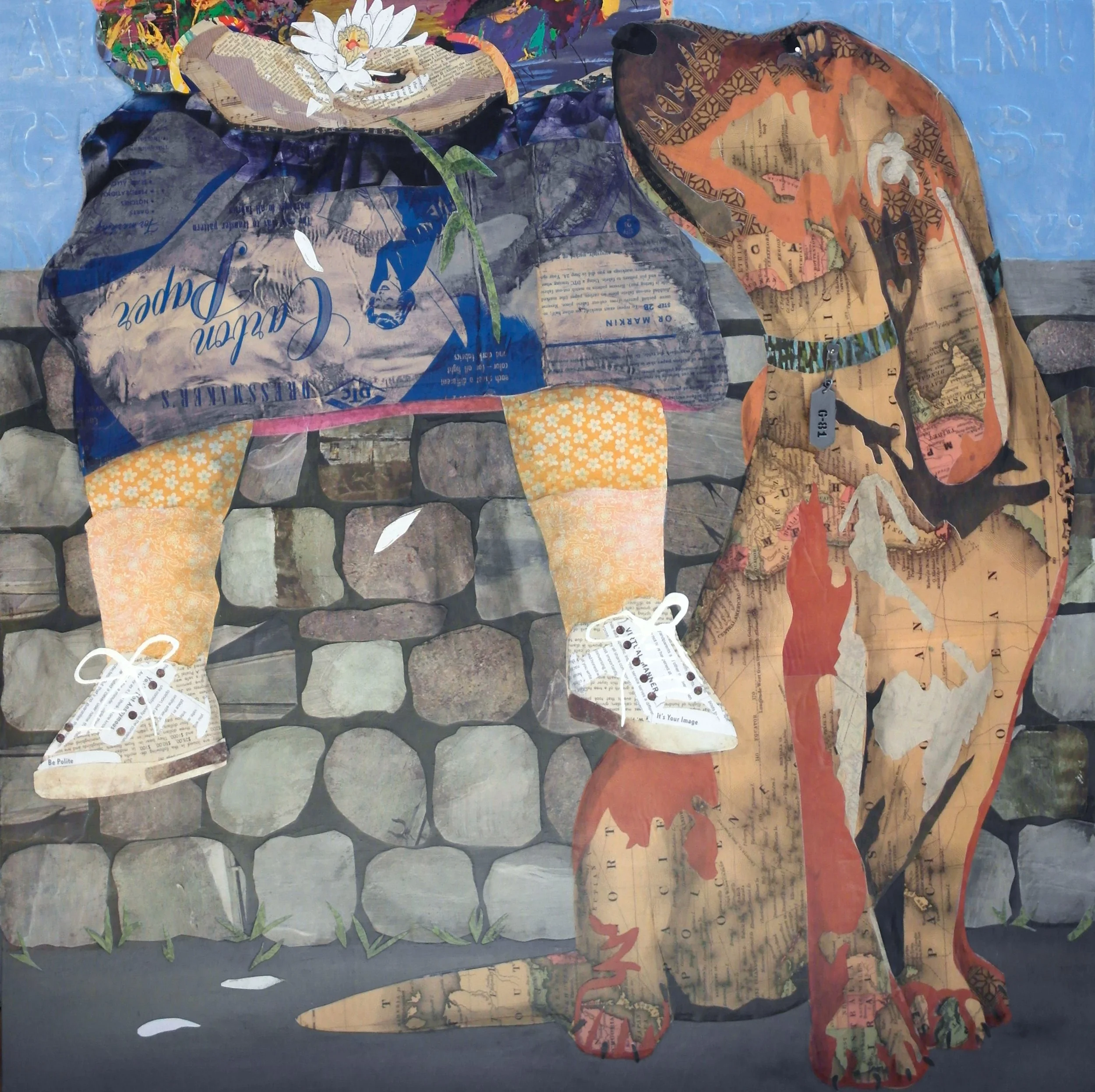 "She Loves Me" 30"x30" original mixed media collage w/ acrylic on wood panel.