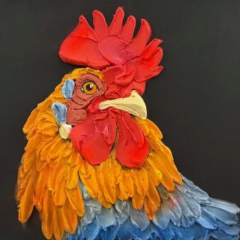 "Jump on the Bandwagon" 20"x20" orig. acrylic/mixed media on board with resin overlay.