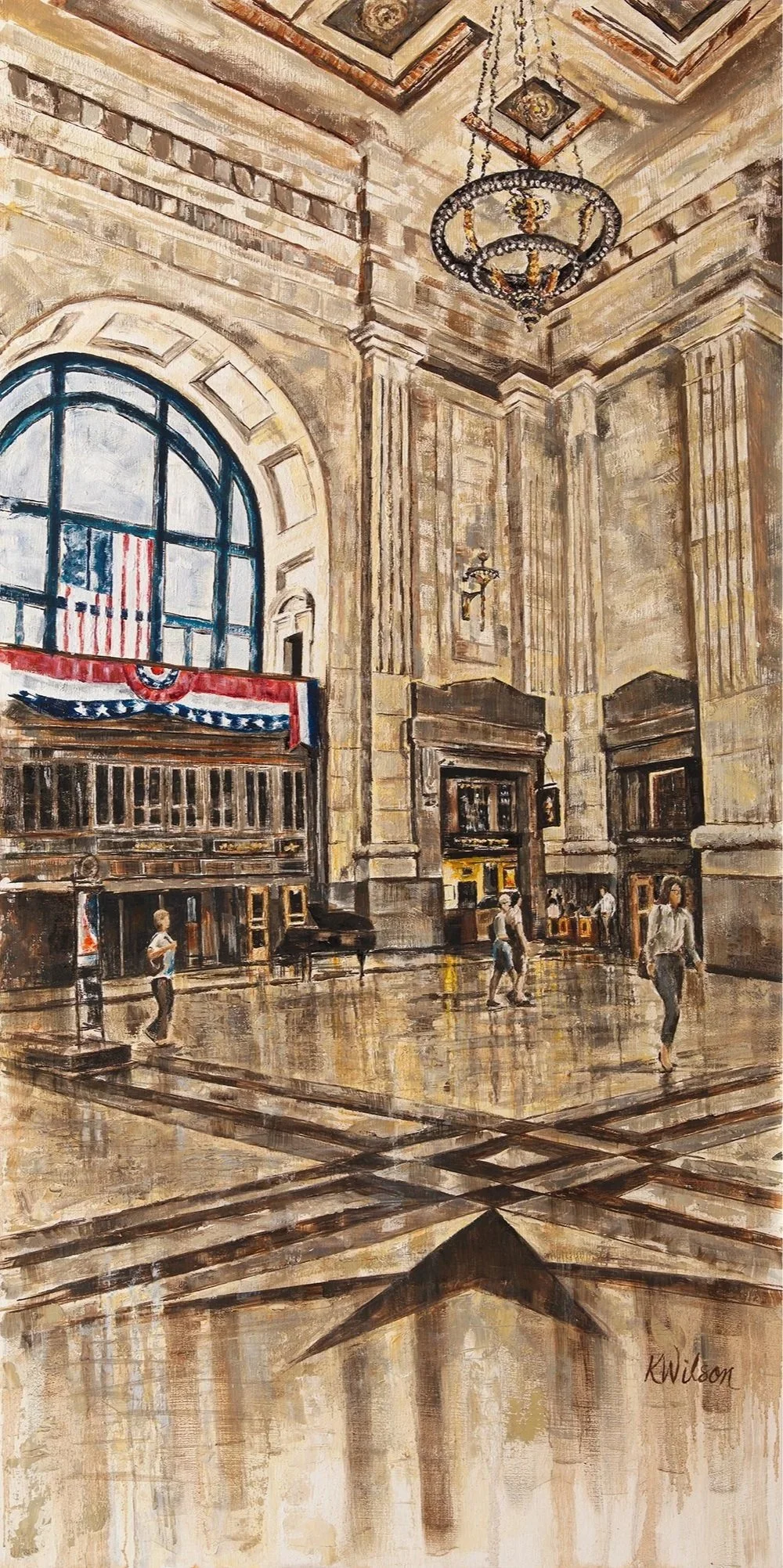 "Union Station" 48"x24" orig. oil painting on birch panel, framed.