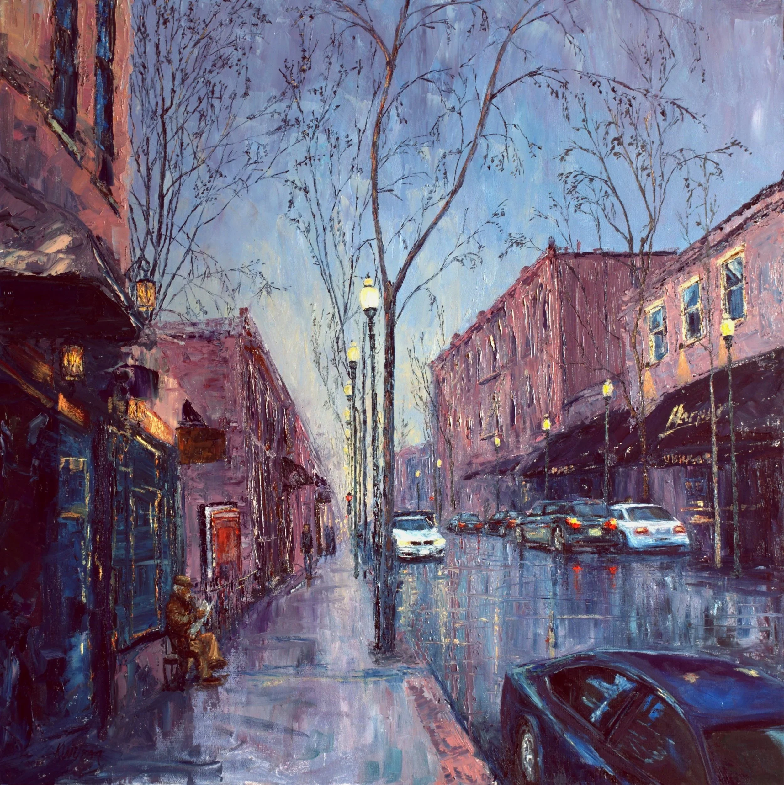 "Westport Afternoon" 36"x36" original oil painting on birch panel, framed.