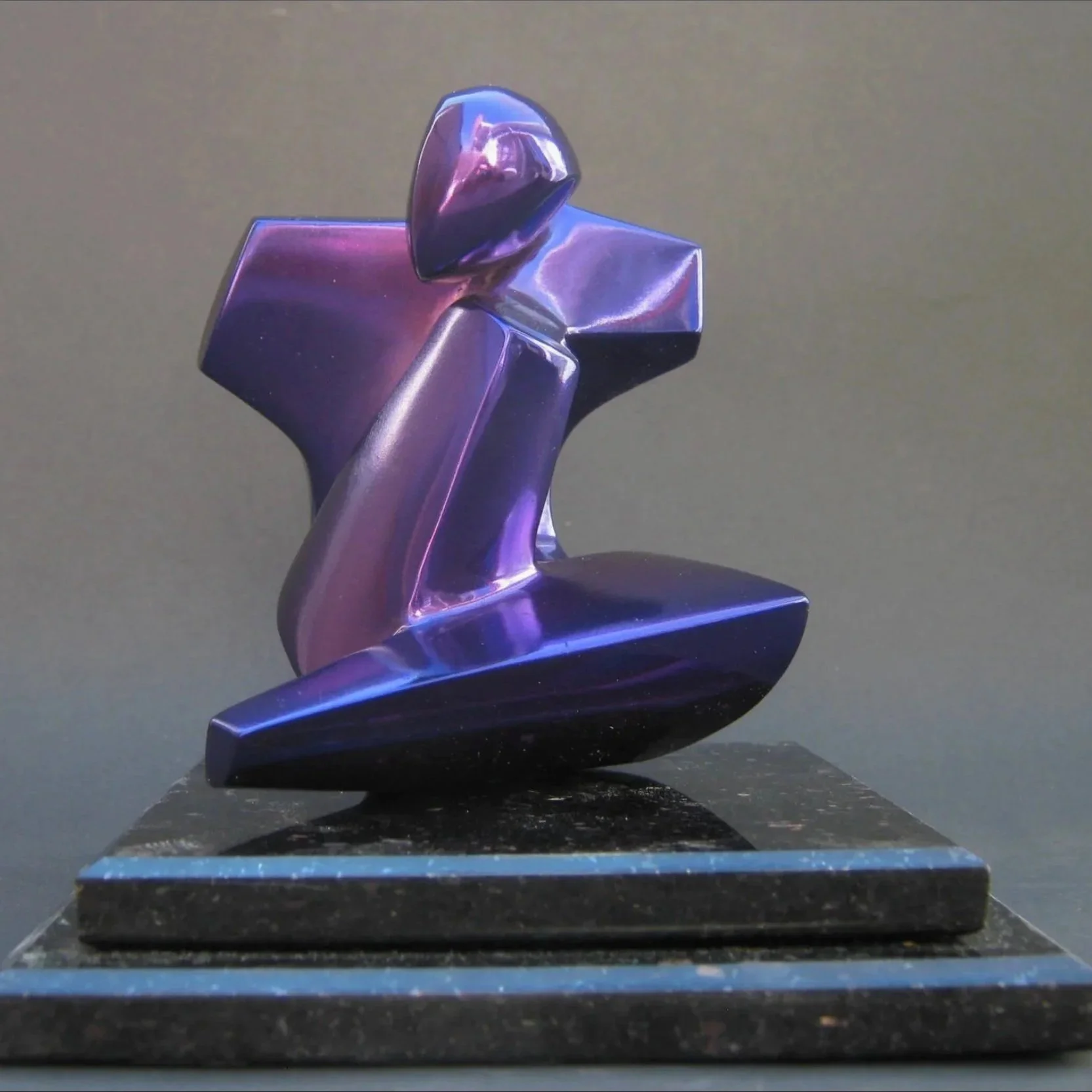 SOLD "Solice" 5"x6"x5" original bronze w/ purple patina, black granite base. sculpture