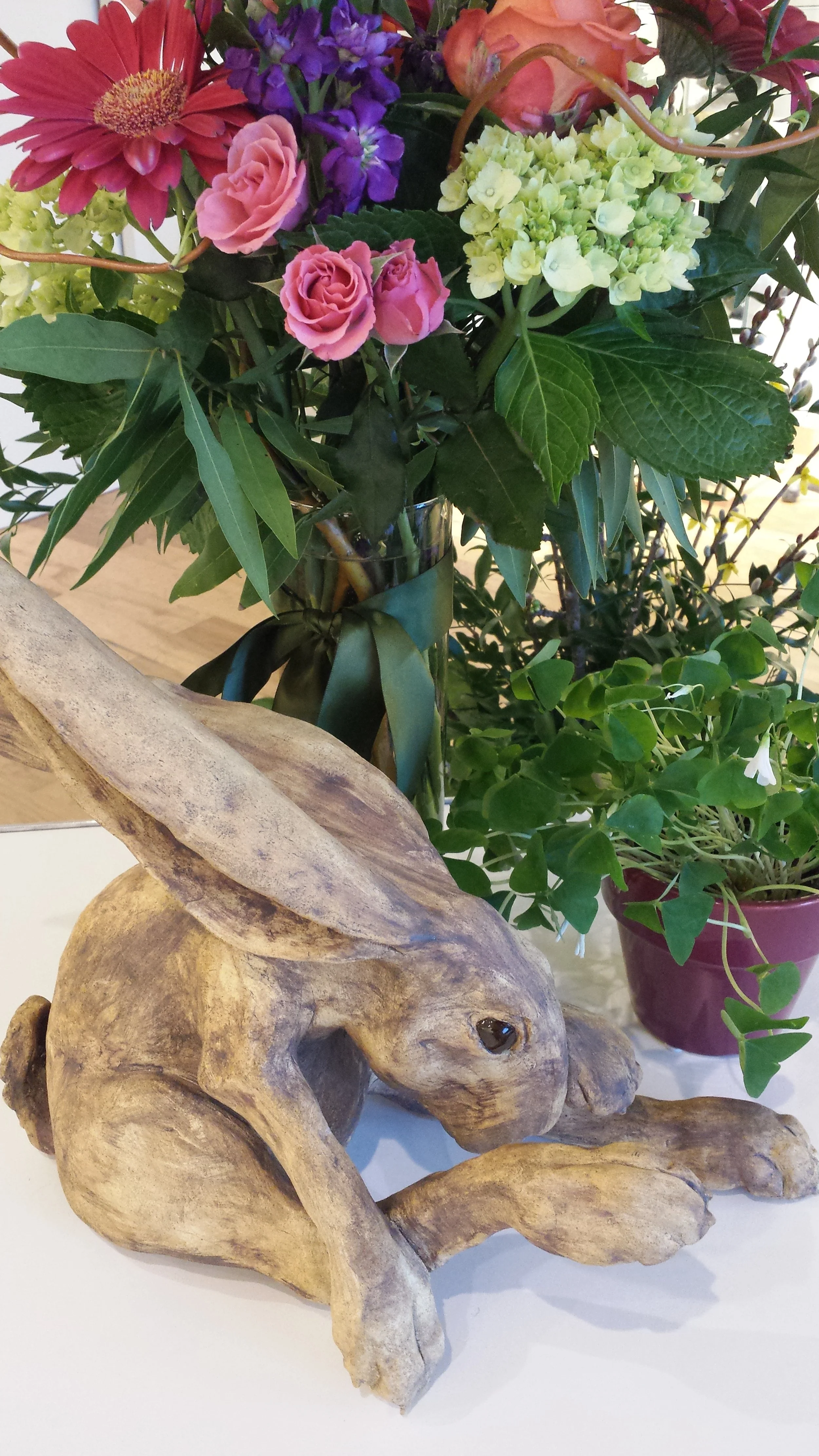 SOLD "I've Got A Secret" rabbit - original ceramic sculpture w/ acrylic accents..