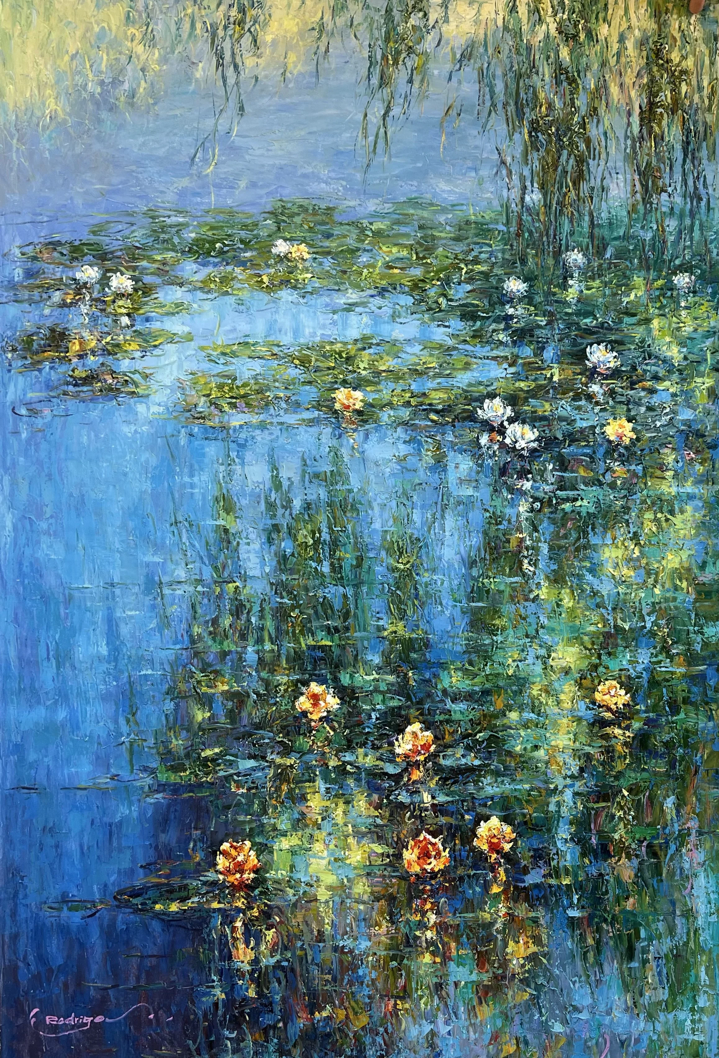 SOLD Waterlilies II 72"x48" original oil painting on canvas.