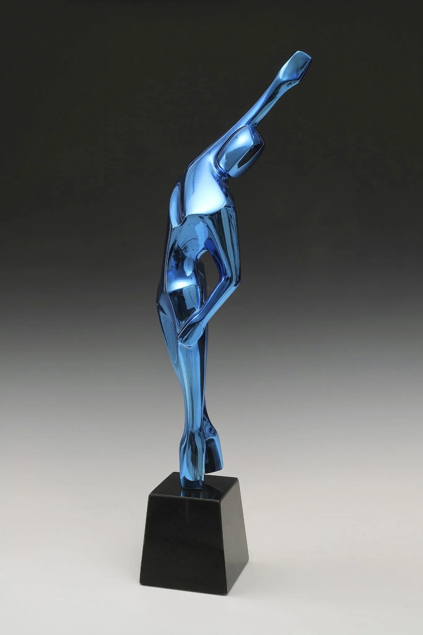 "Joyous Ascension" 29"x5"x5" PETG sculpture wth spectra chrome finish on black granite base.