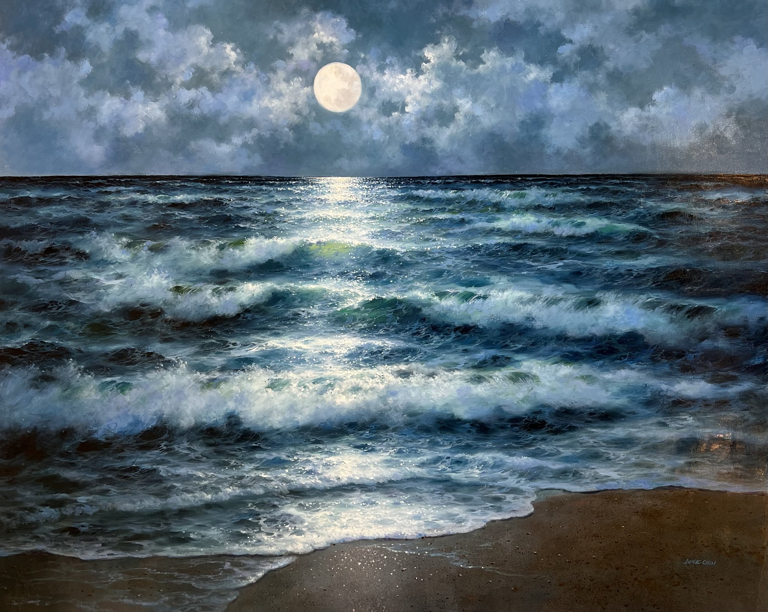 "Moonlight Beach" 48"x60" original oil painting on canvas.