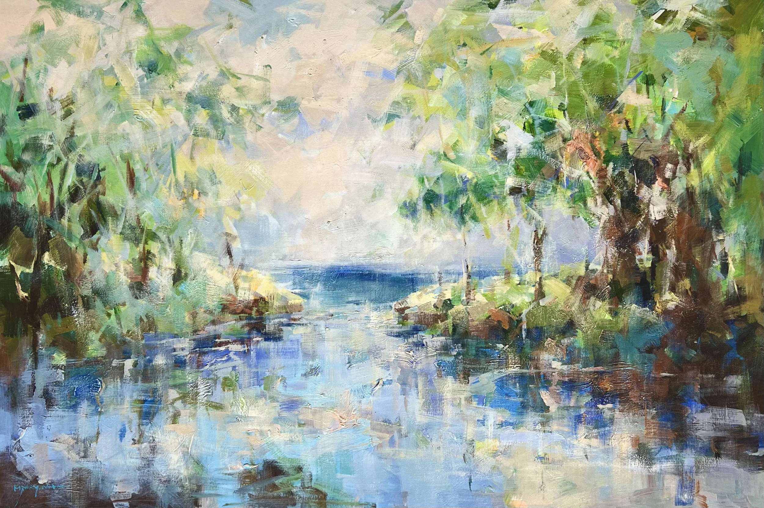 Impressionistic Waterscape II 48"x72" original oil painting on canvas.