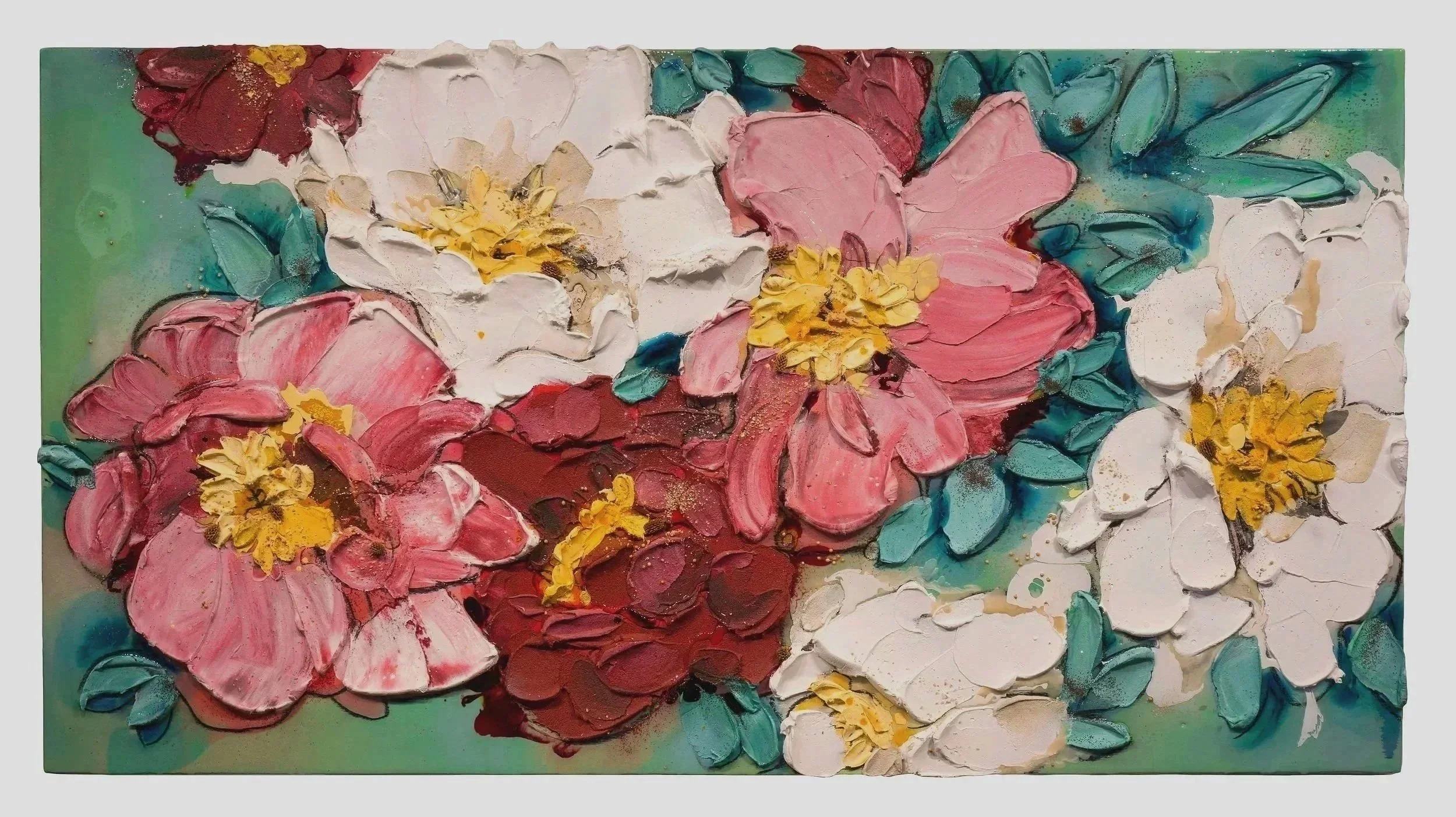 "Un 'altra Vita" 59"x31" orig. acrylic/mixed media on board w/ resin overlay.