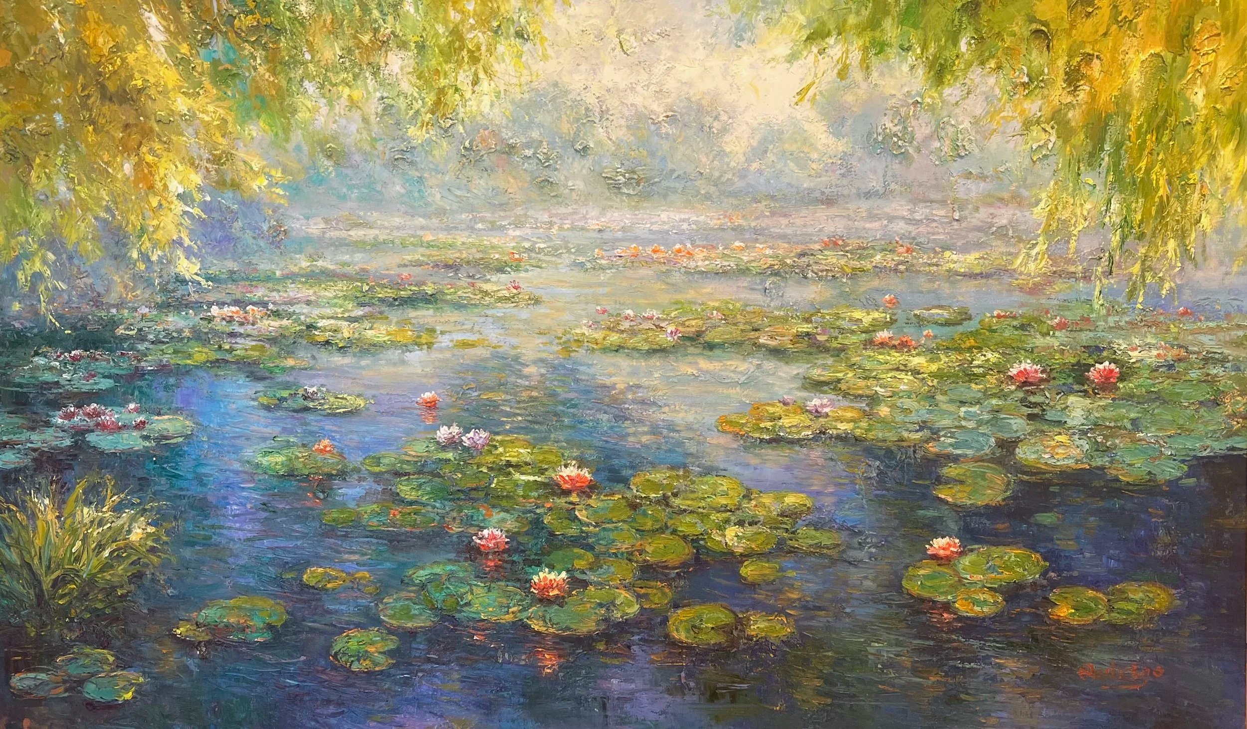 "Peaceful Reflections" 36"x60" original oil painting on canvas.