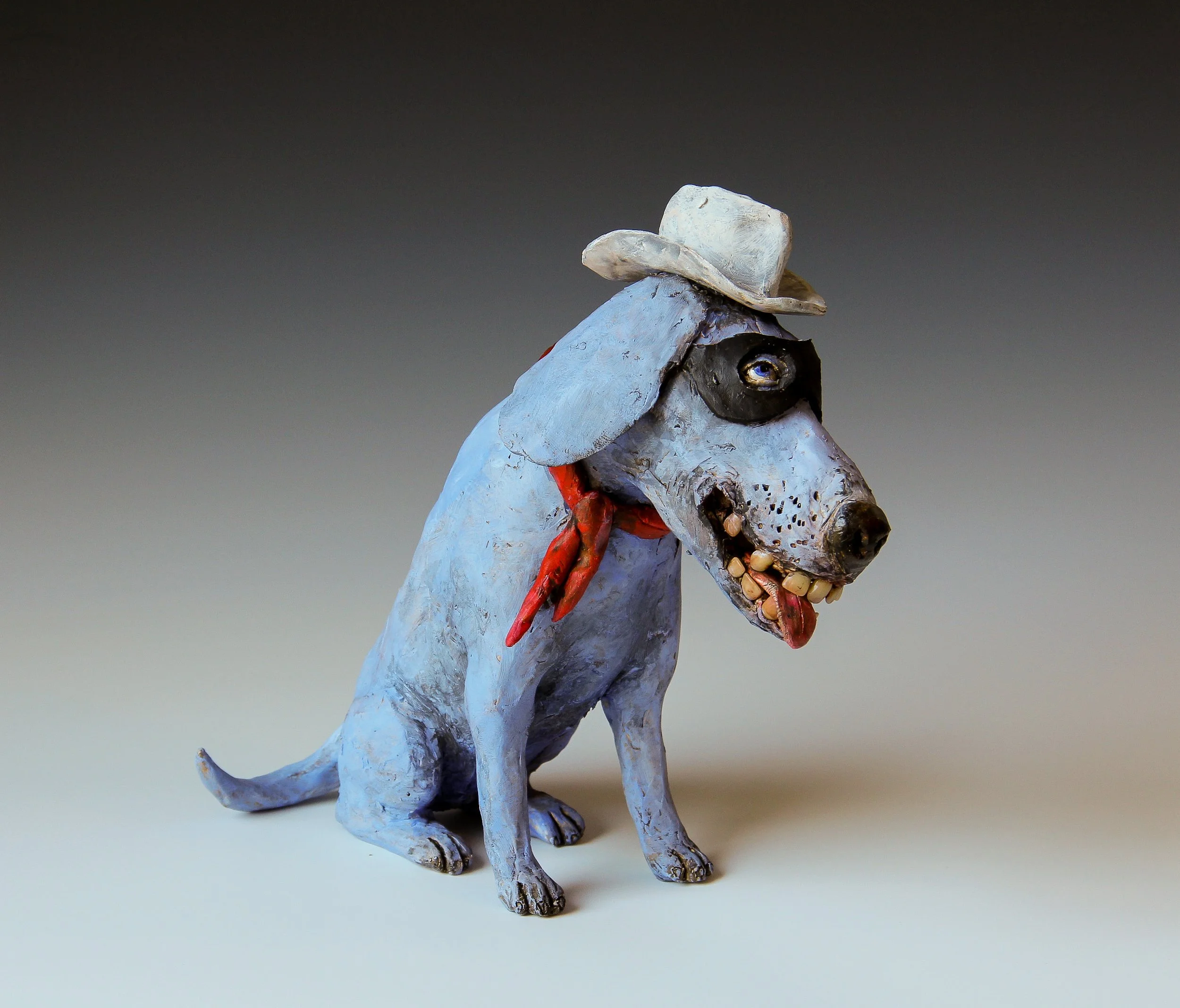 "Lone Ranger" ceramic, mixed media sculpture.