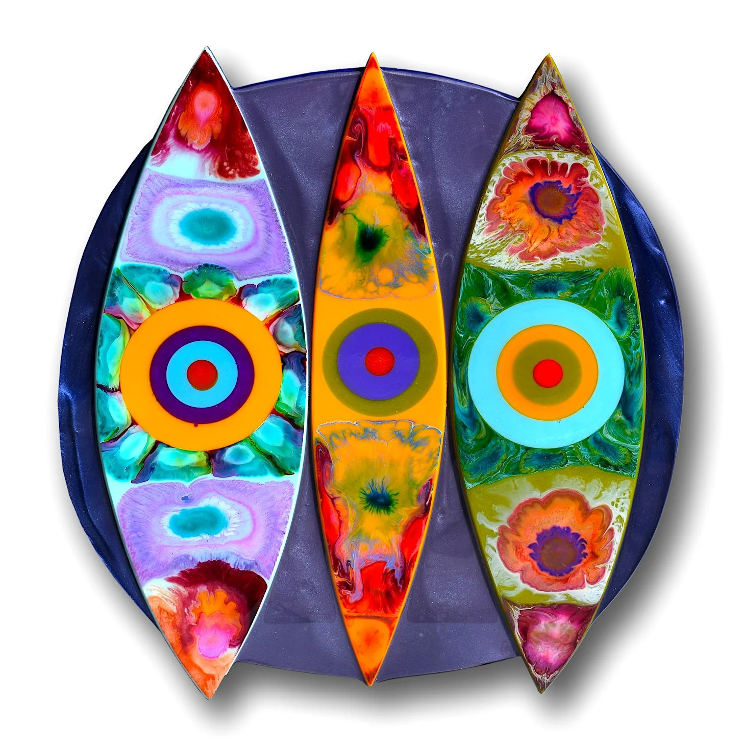 "Flower Shield" wall sculpture, 23"x21" epoxy resin on wood.