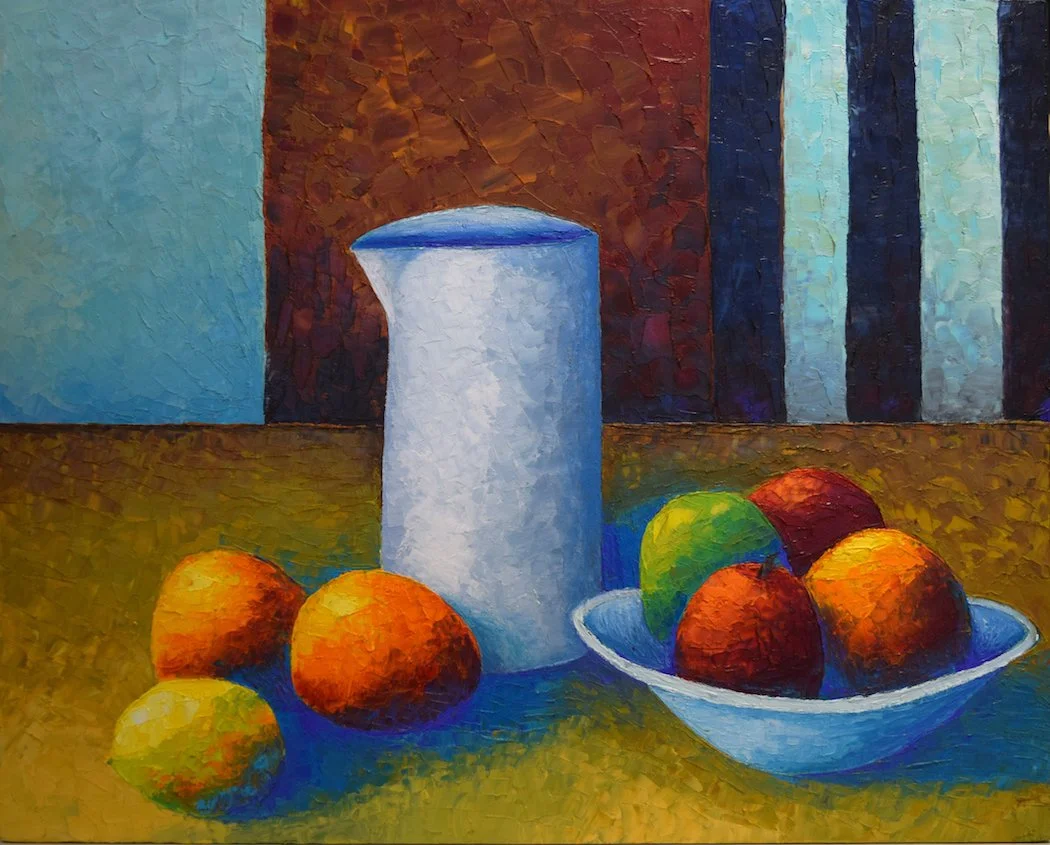 SOLD Fruit Still Life, orig. oil painting on panel.