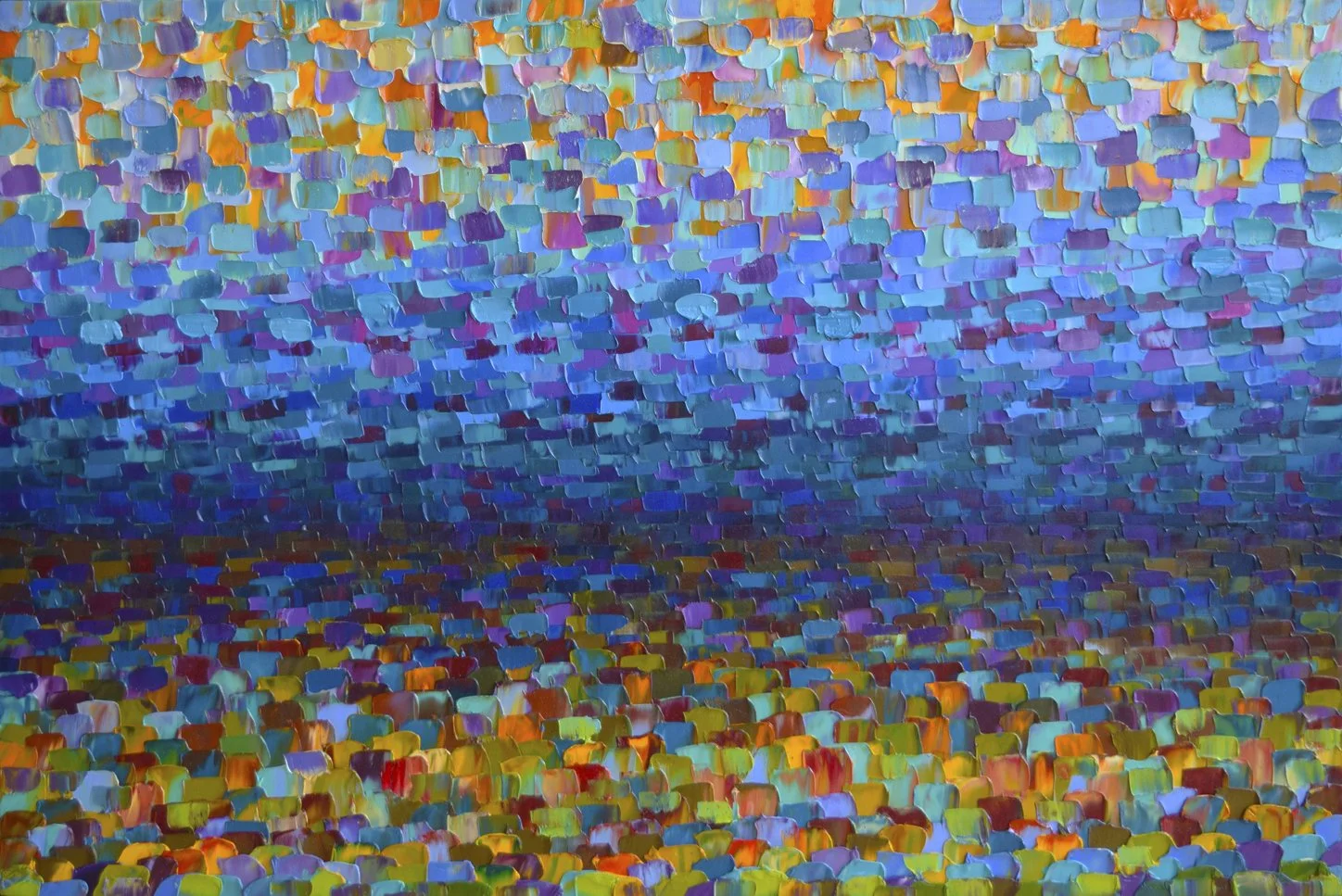 SOLD "Horizon Field", 24" x 36" orig. oil palette knife painting on birch panel..