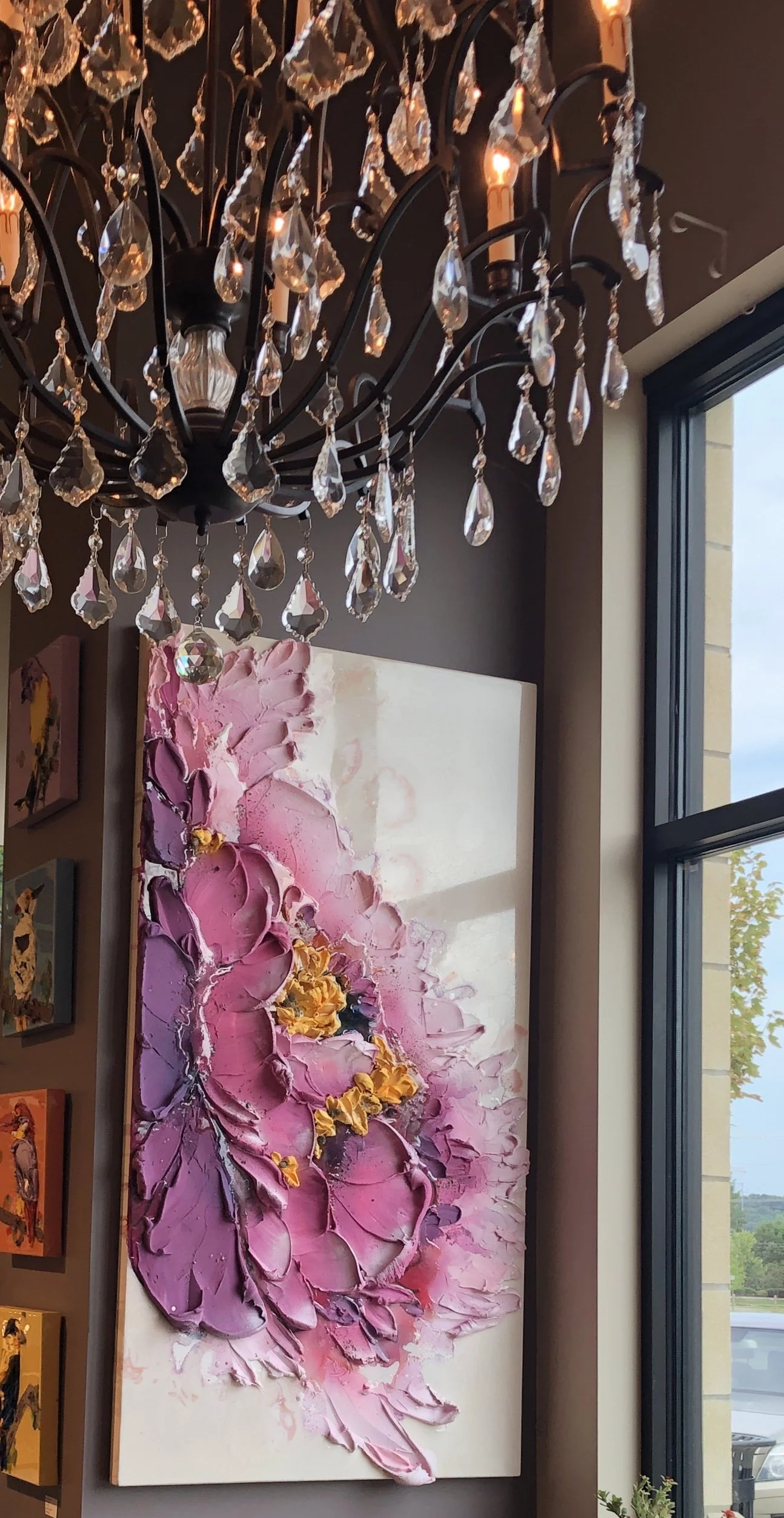 SOLD Pink Peony 59"x31" orig. mixed media on board.