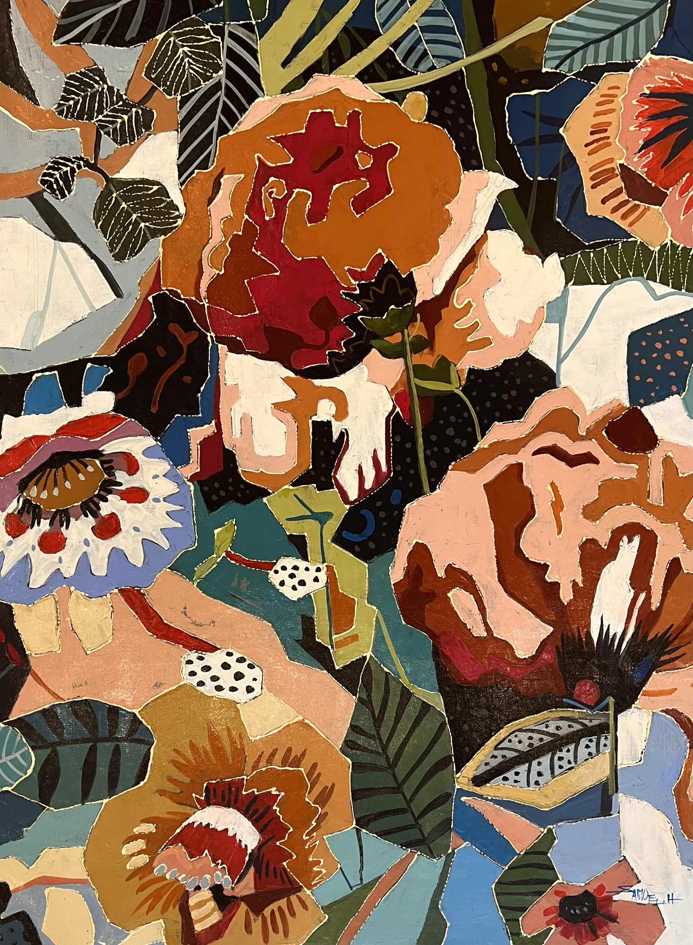 Earthy Floral, 48" x 36", orig. oil painting on canvas.