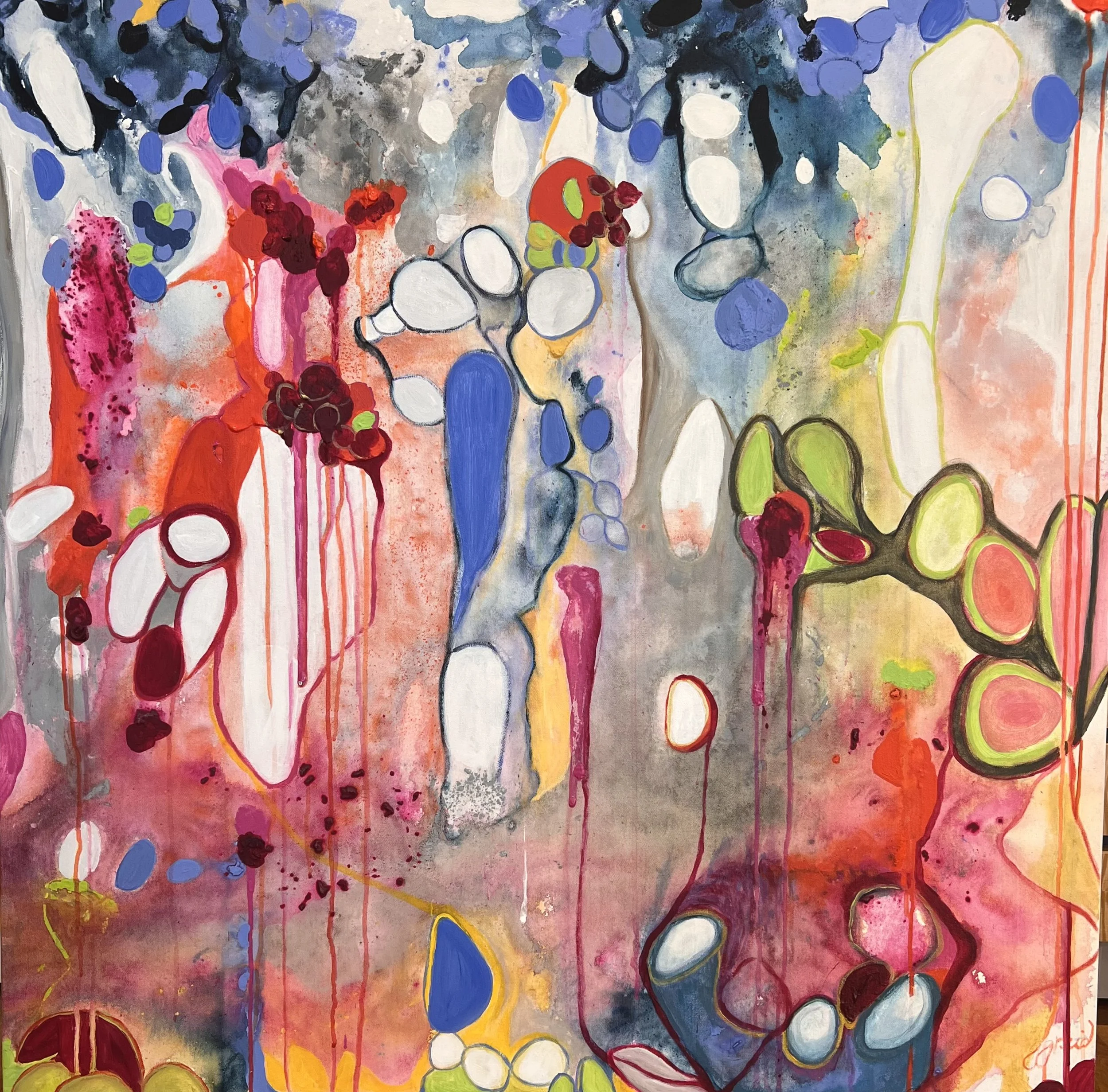 "Jocundity Before Cataclysm" 42"x42" orig. acrylic/oil on canvas.