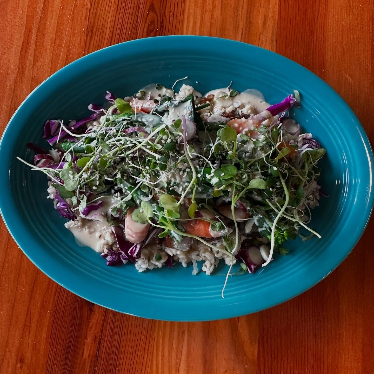 What&rsquo;s old is new again! For a limited time, while this stuff is in season, Buddha Bowls are served with 100% just delicious local veg! 

Tender tender broccolini, true baby Mokum carrots and suave young onions from @threecreeksfarm and finishe