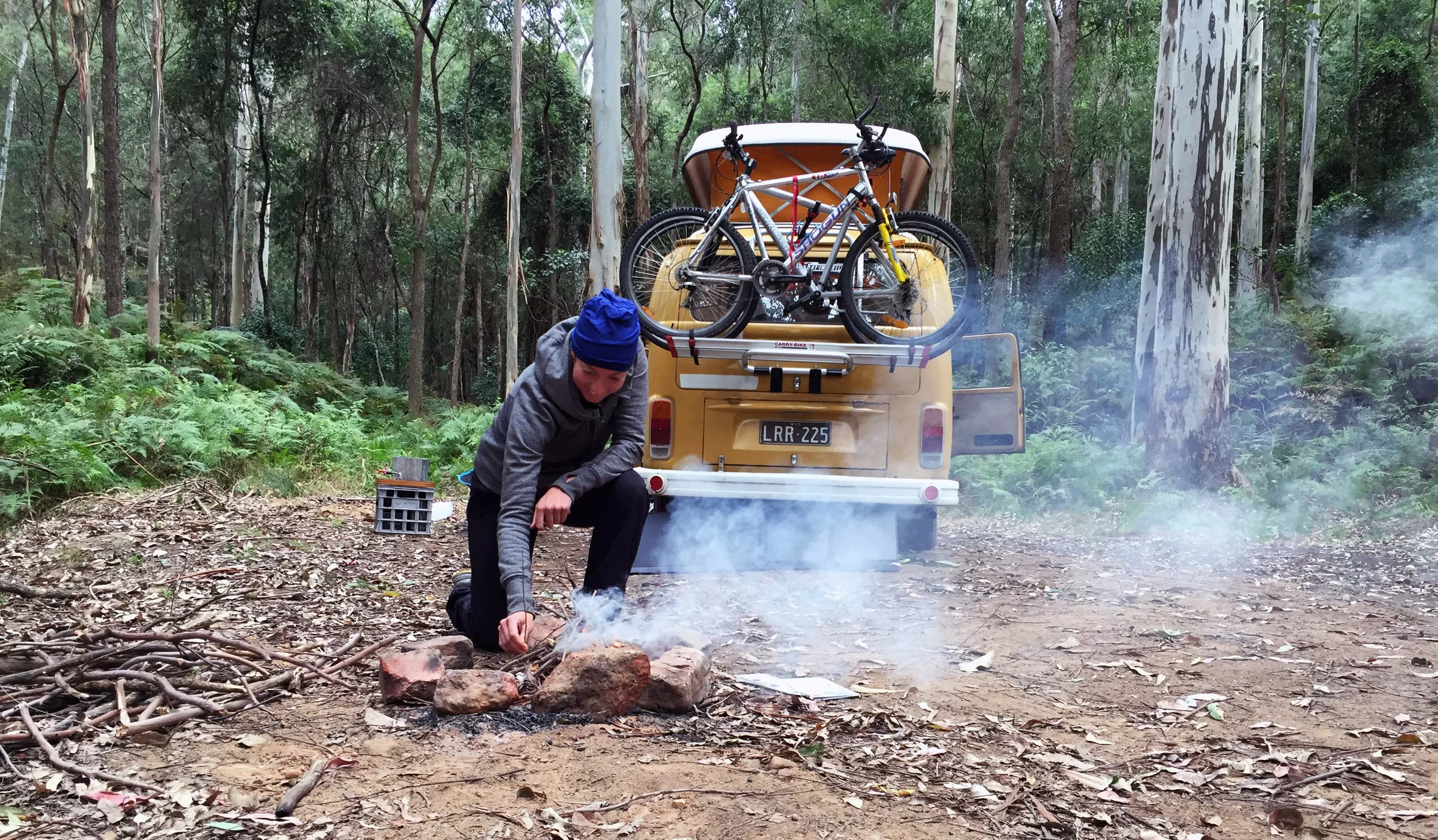 Nicki prepares the evening fire