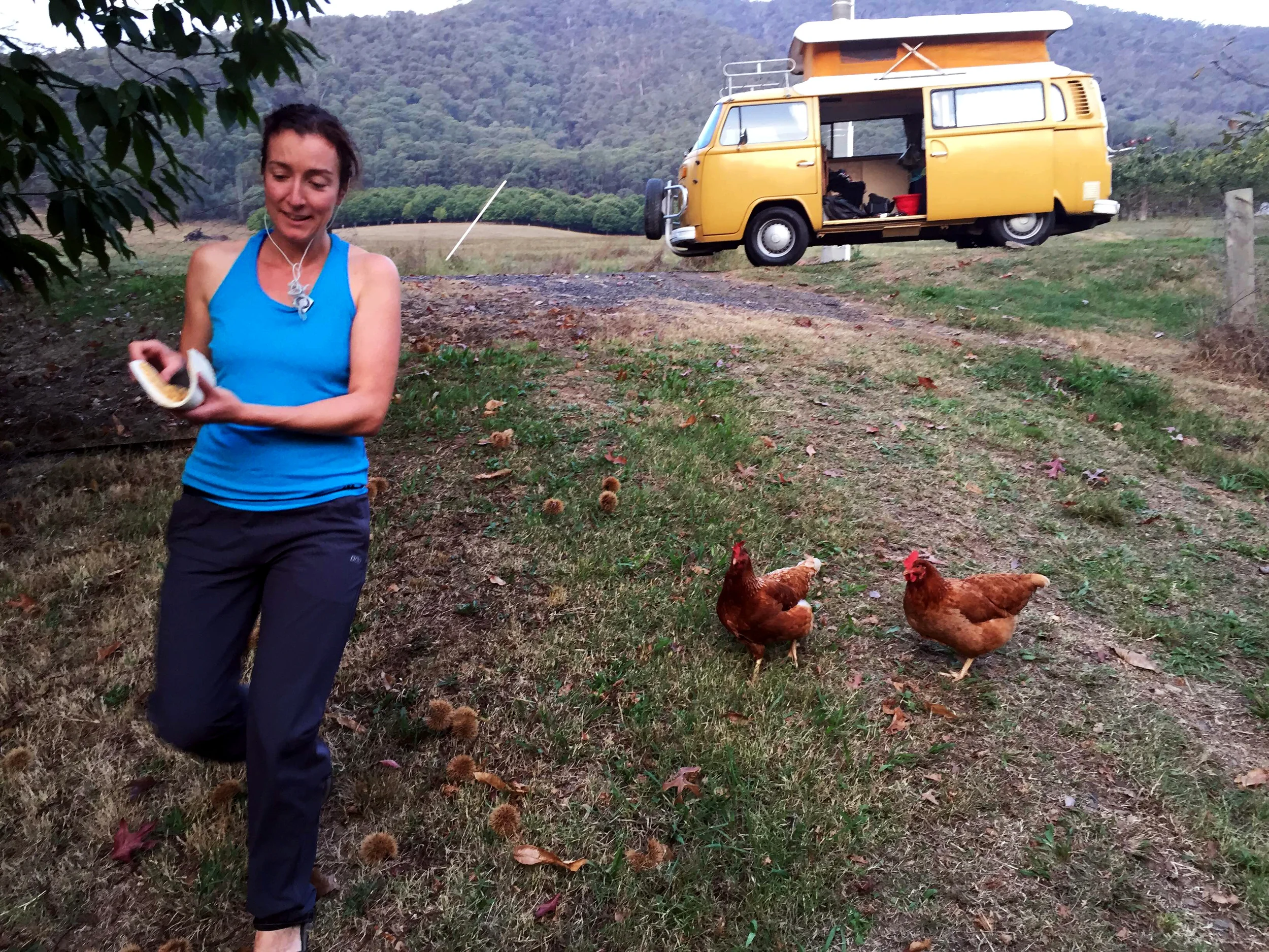 Nicki runs from the safety of the van!