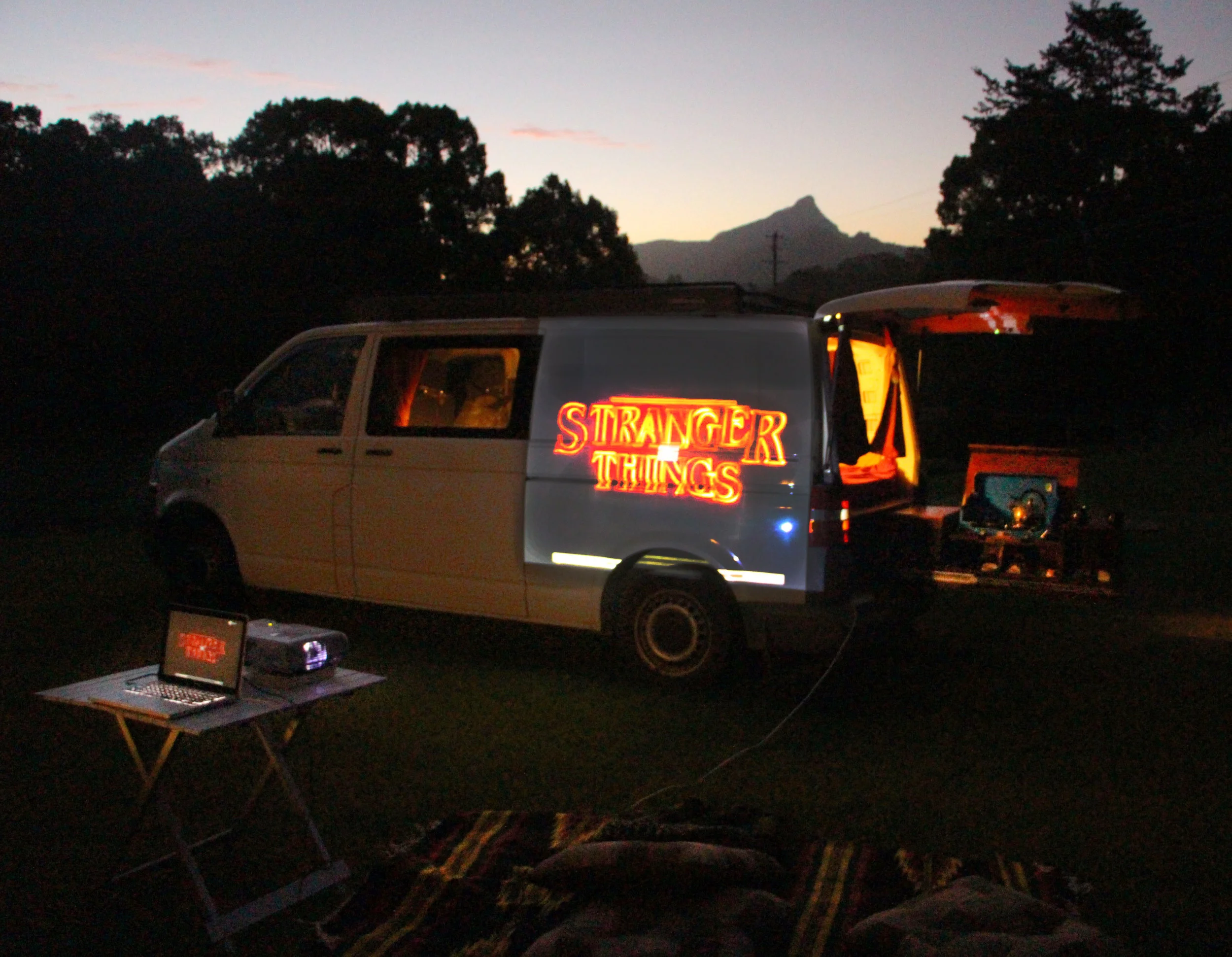 Under Wollumbin Northern NSW watching Stranger Things.
