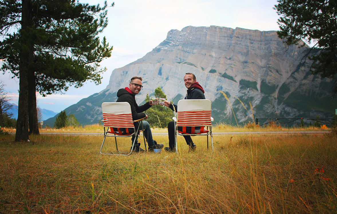 Our traditional happy hour! This one in front of the Canadian Rockies in Banff, Alberta