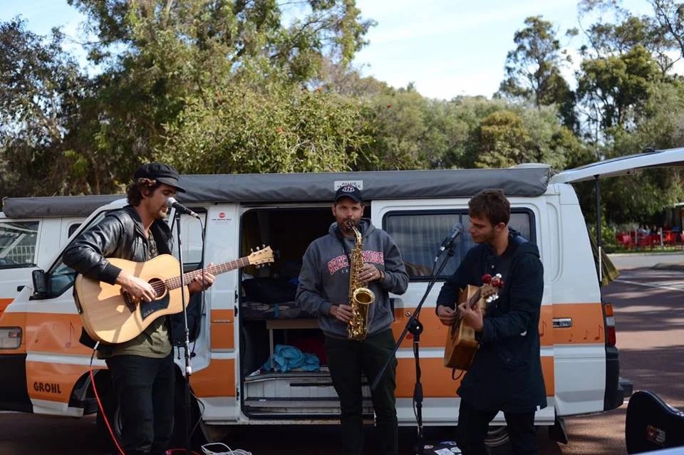 Josh Fergus, Dusty Boots, Adam Harpaz doing pop up gigs along the coast of WA