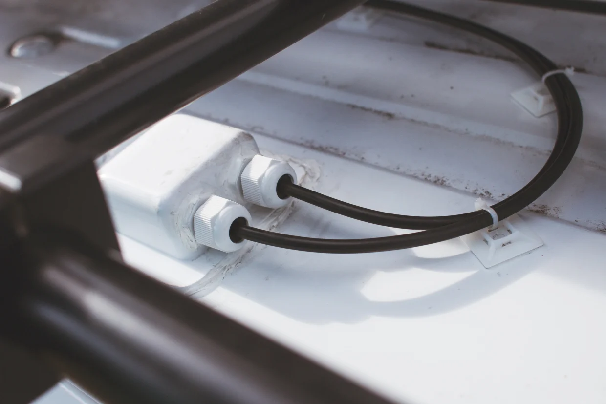 This cable box is what allows our wiring to go from the house battery up to the roof.
