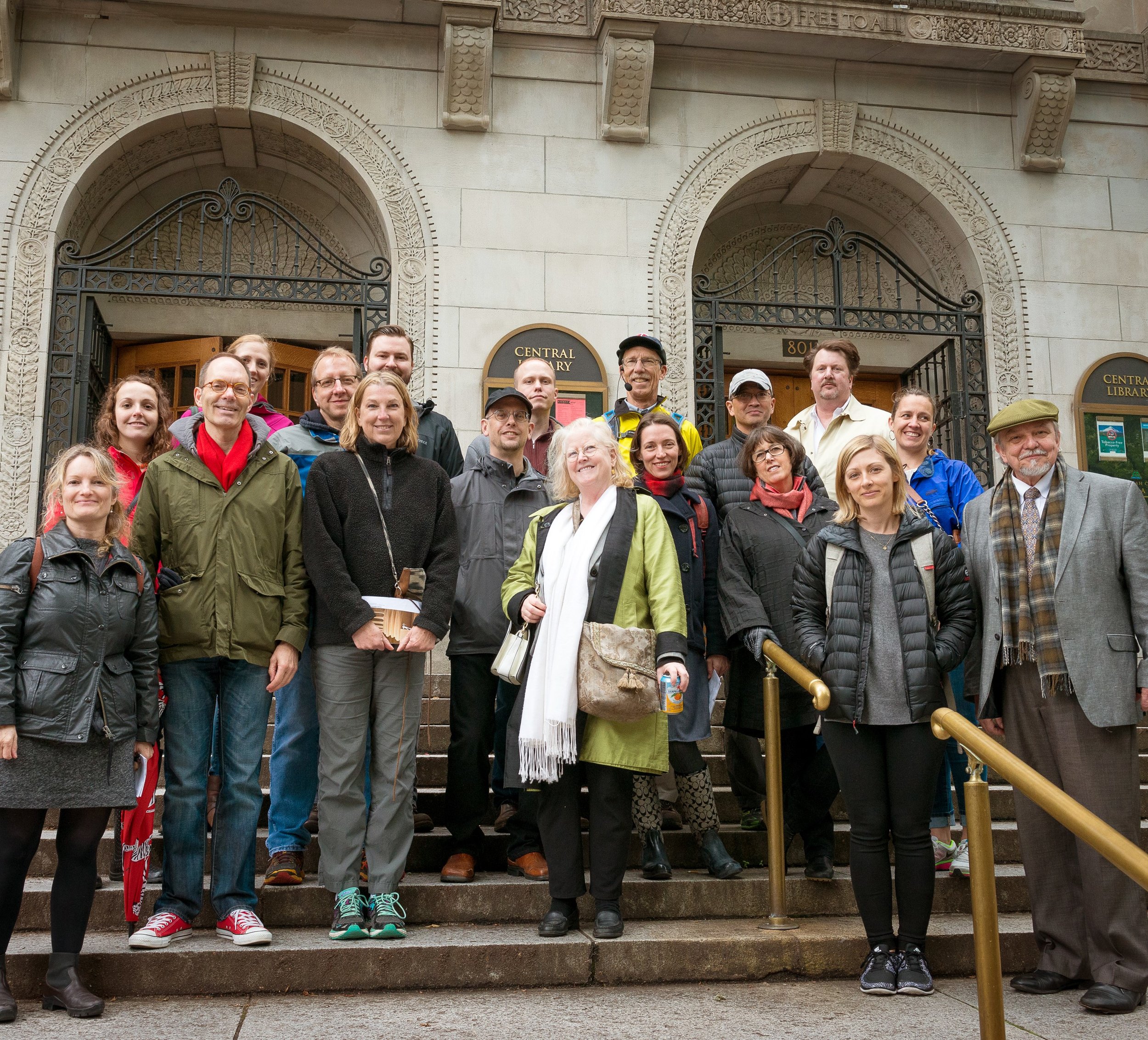 Tour members in front of A.E. Doyle's Central Library (1913). ICAA-NW board members traveled to Portland for the weekend to join a good local group and lend their insight and enthusiasm to the tour.