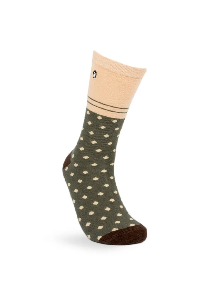 Crew socks - green & peach polka dots patterned socks - Urban Drawer