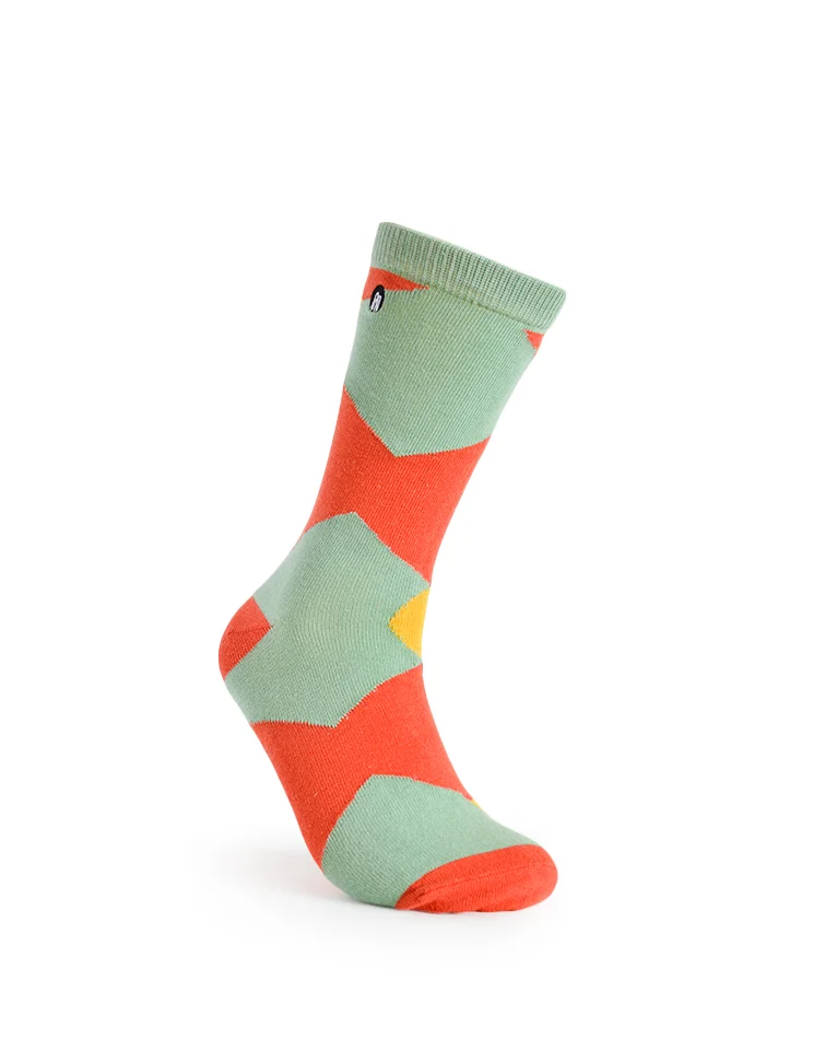 Mens Crew socks - green, red and yellow color blocked socks - Urban Drawer