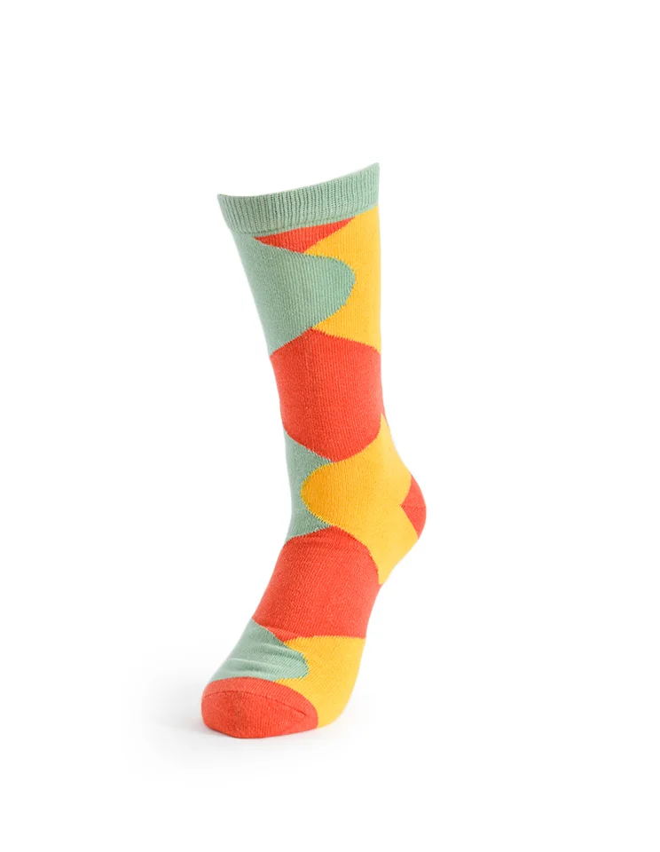 Mens Crew socks - green, red and yellow color blocked socks - Urban Drawer