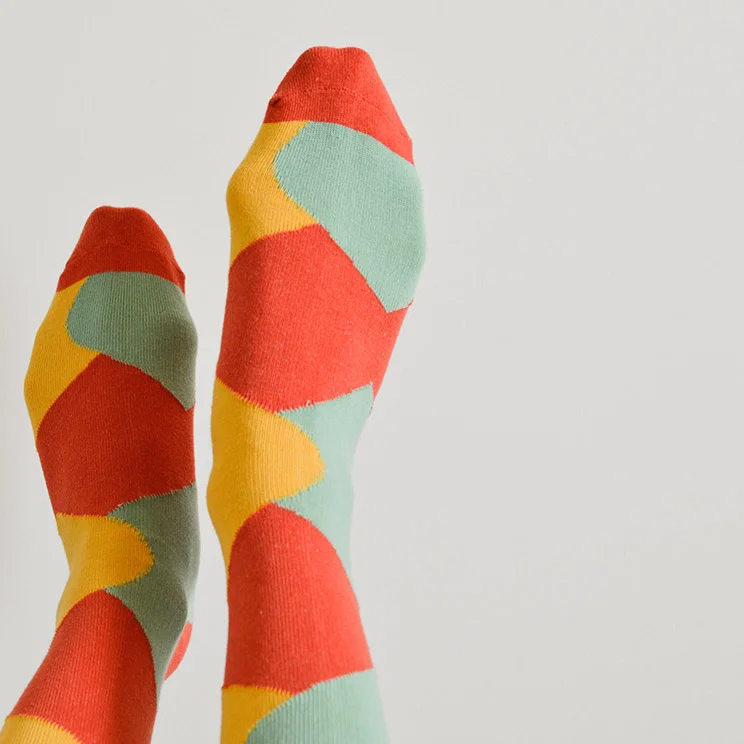 Mens Crew socks - green, red and yellow color blocked socks - Urban Drawer