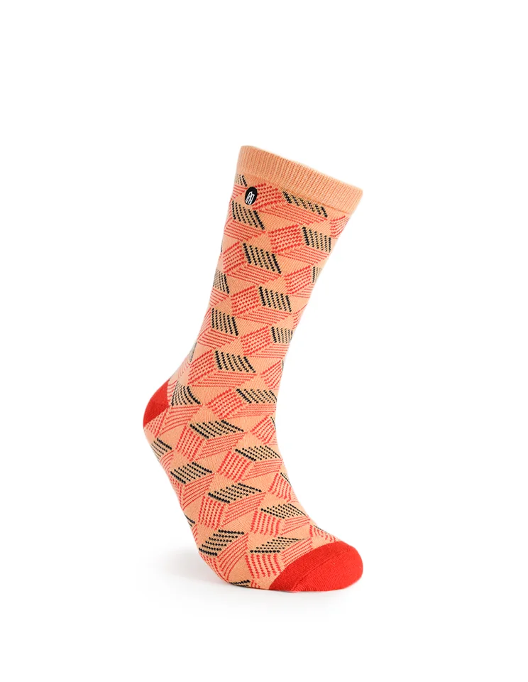 Mens Crew socks - red and black lined cubes socks - Urban Drawer
