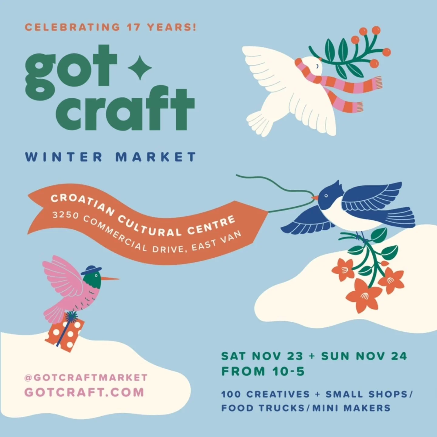 Hey Vancouver, join us along with 100 creatives + small shops, at the @gotcraftmarket Holiday Market on Saturday, Nov 23 and Sunday, Nov 24 at the Croatian Cultural Centre (3250 Commercial Dr) in #EastVan from 10-5pm. Enjoy the mini makers area, food