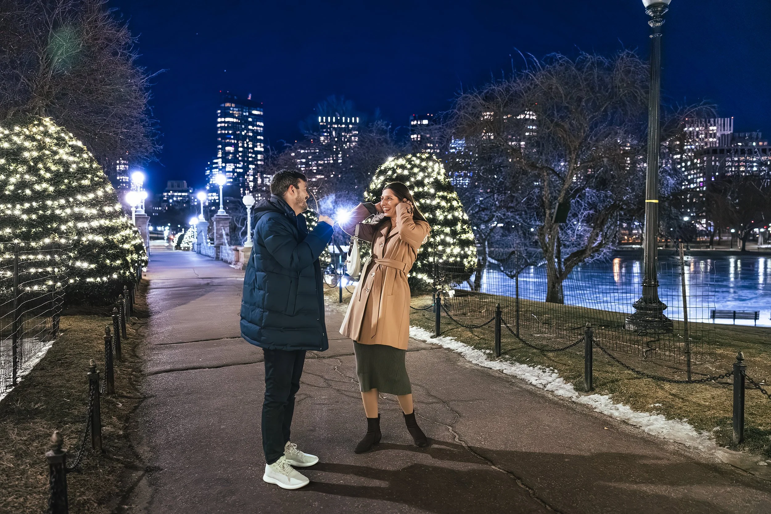 Boston Public Garden Nighttime Engagement Proposal | Stephen Grant Photography
