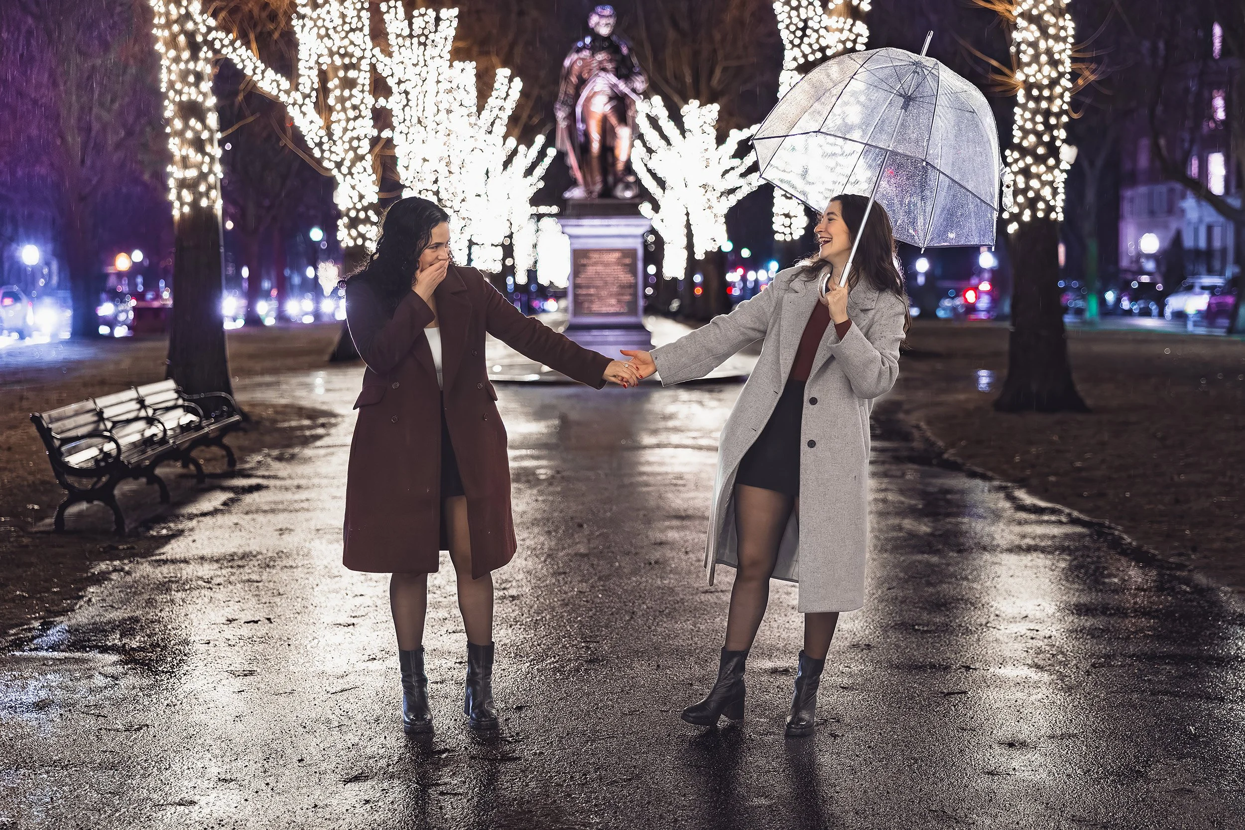 Commonwealth Ave Twinkle Lights Engagement Proposal | Stephen Grant Photography