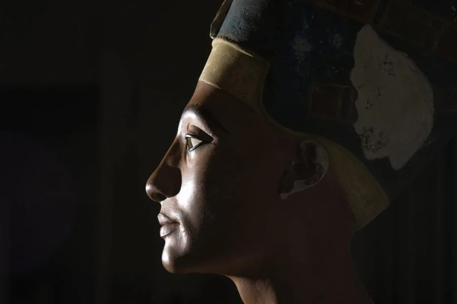 Nefertiti's famous bust, now in Berlin. Could the Queen herself lay on the other side of a false wall in Tutankhamun's tomb?