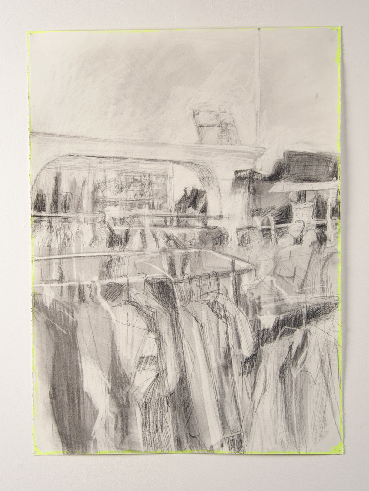  SHUTTER SPEED LUMINOSITY  Collected clothes  Charcoal and highlighter  59.4cm x 84.1cm, 2010    