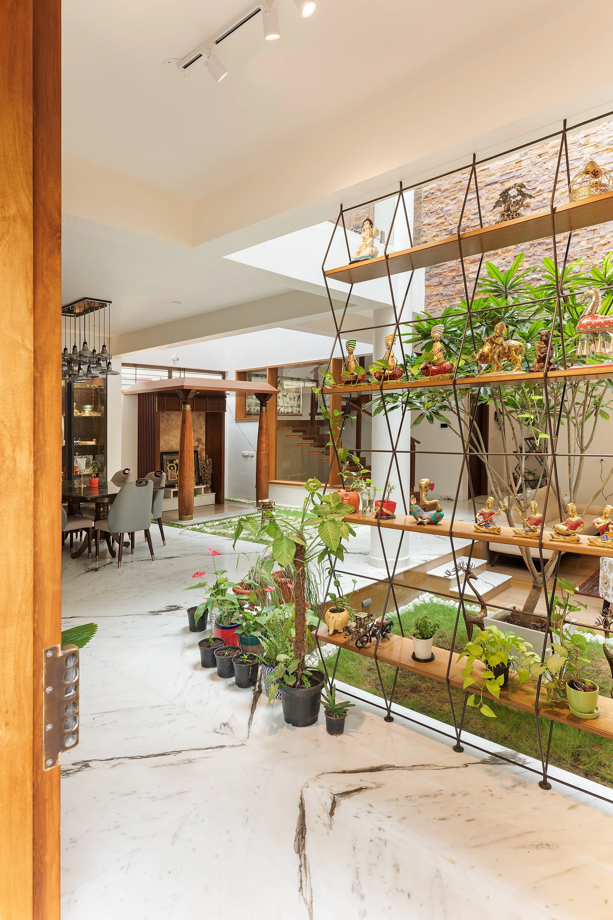 Plant shelves along the passage