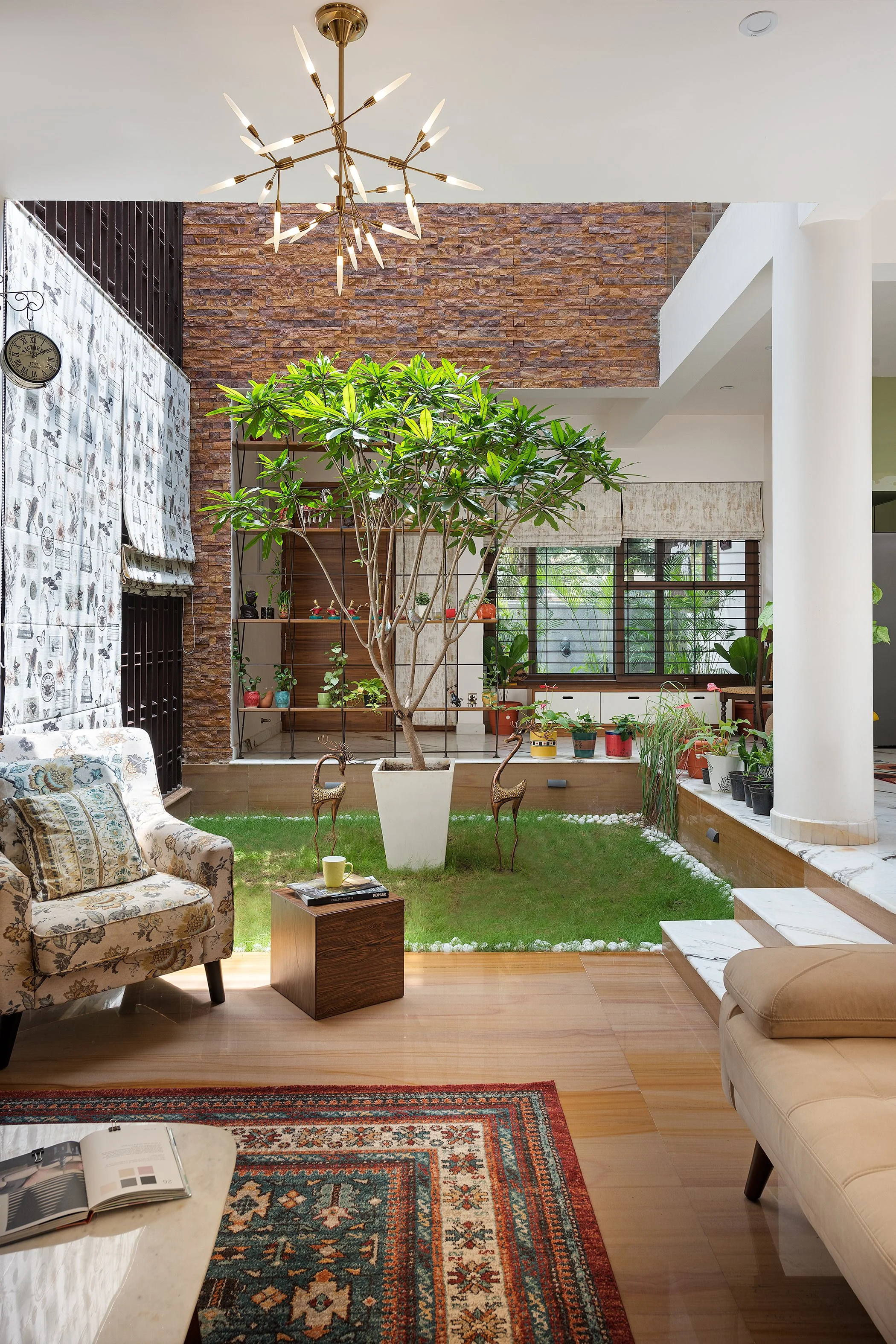 The courtyard against the brick wall