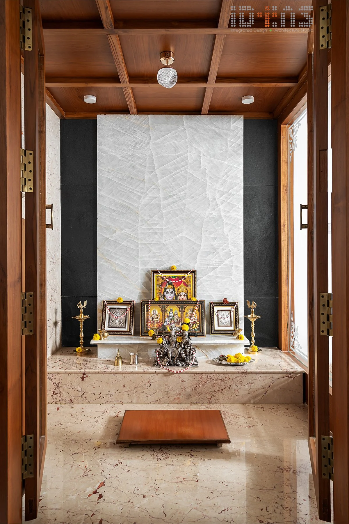 The pooja niche, lit