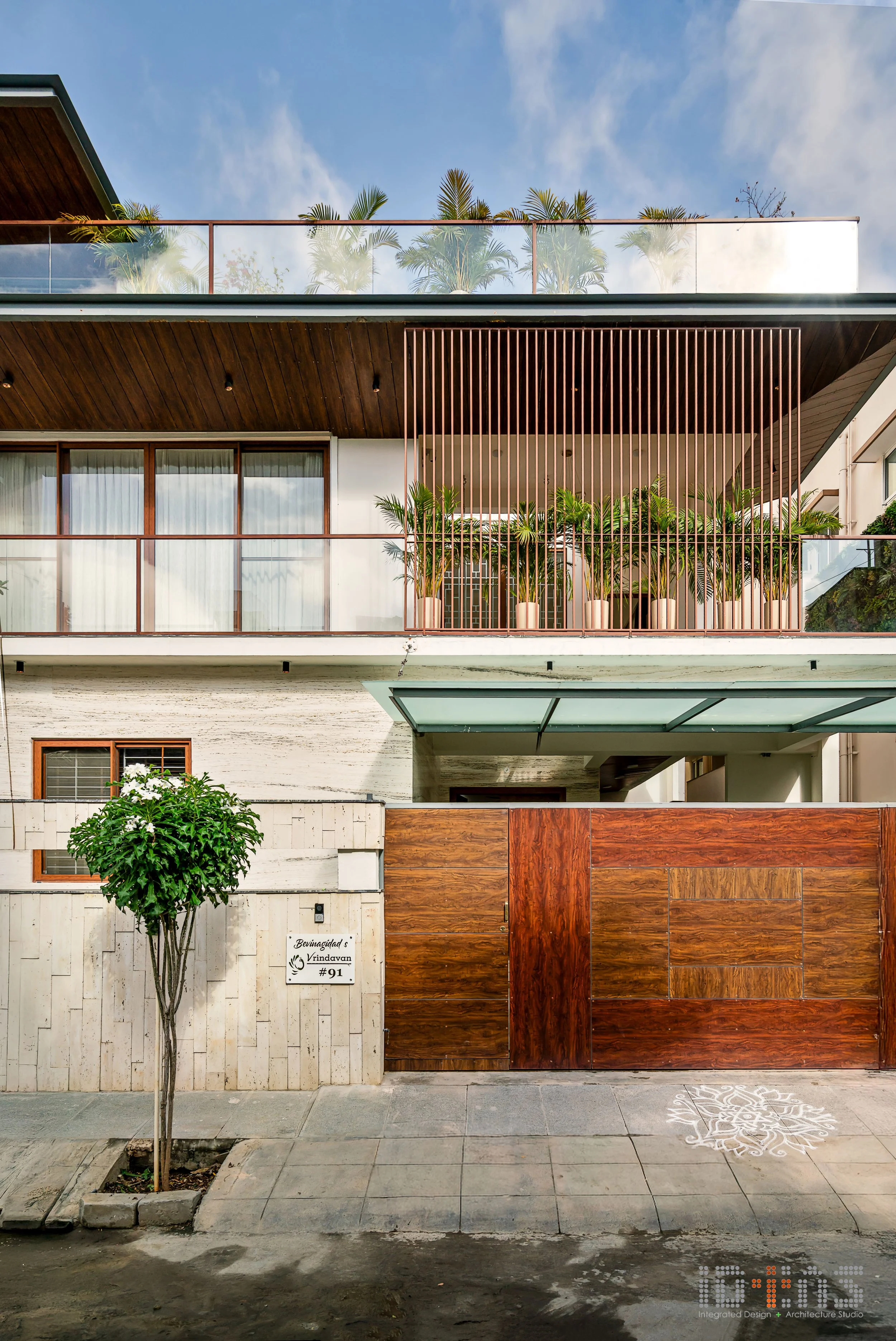 Gate and timber screen at the entrance