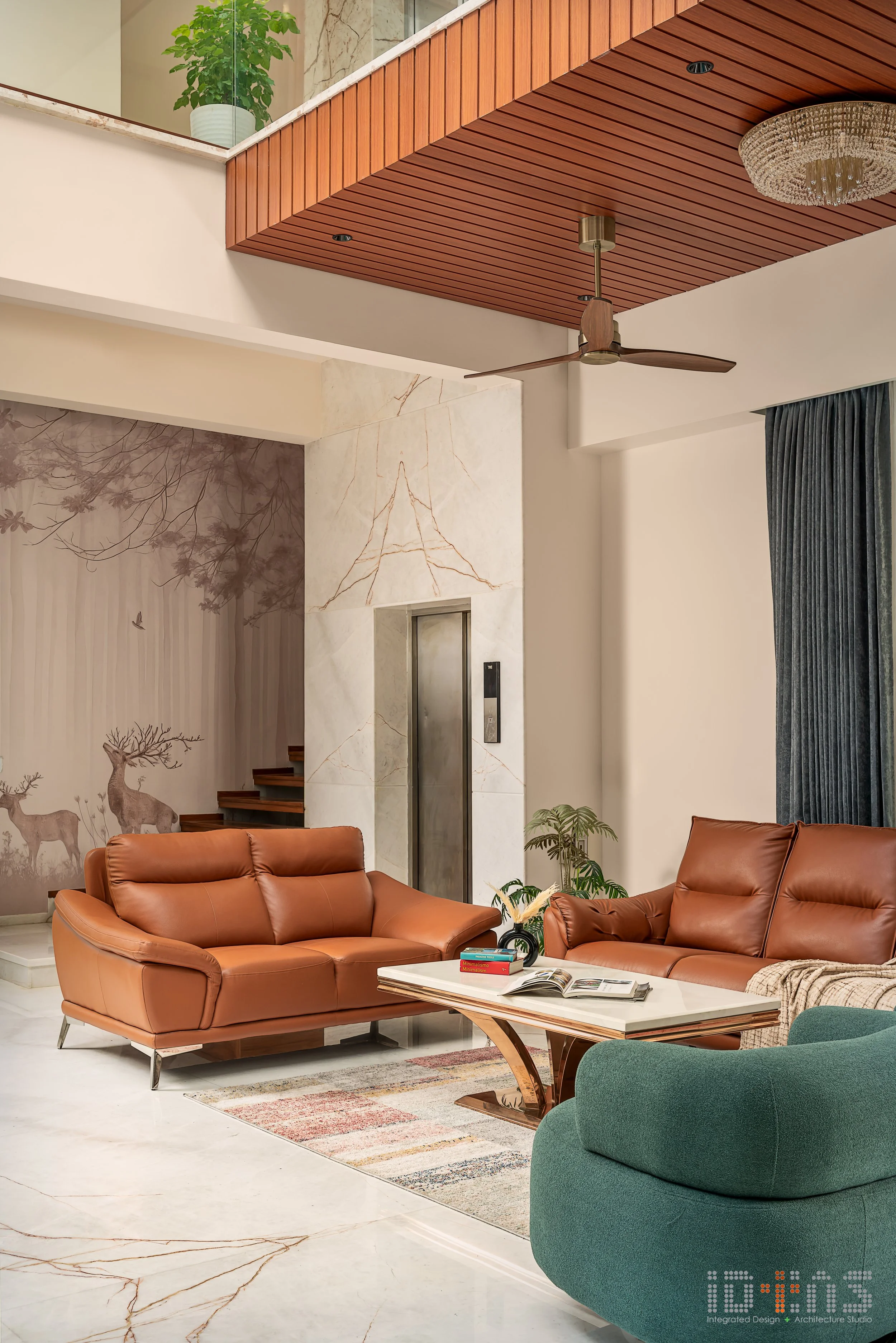 The living room, looking toward the courtyard