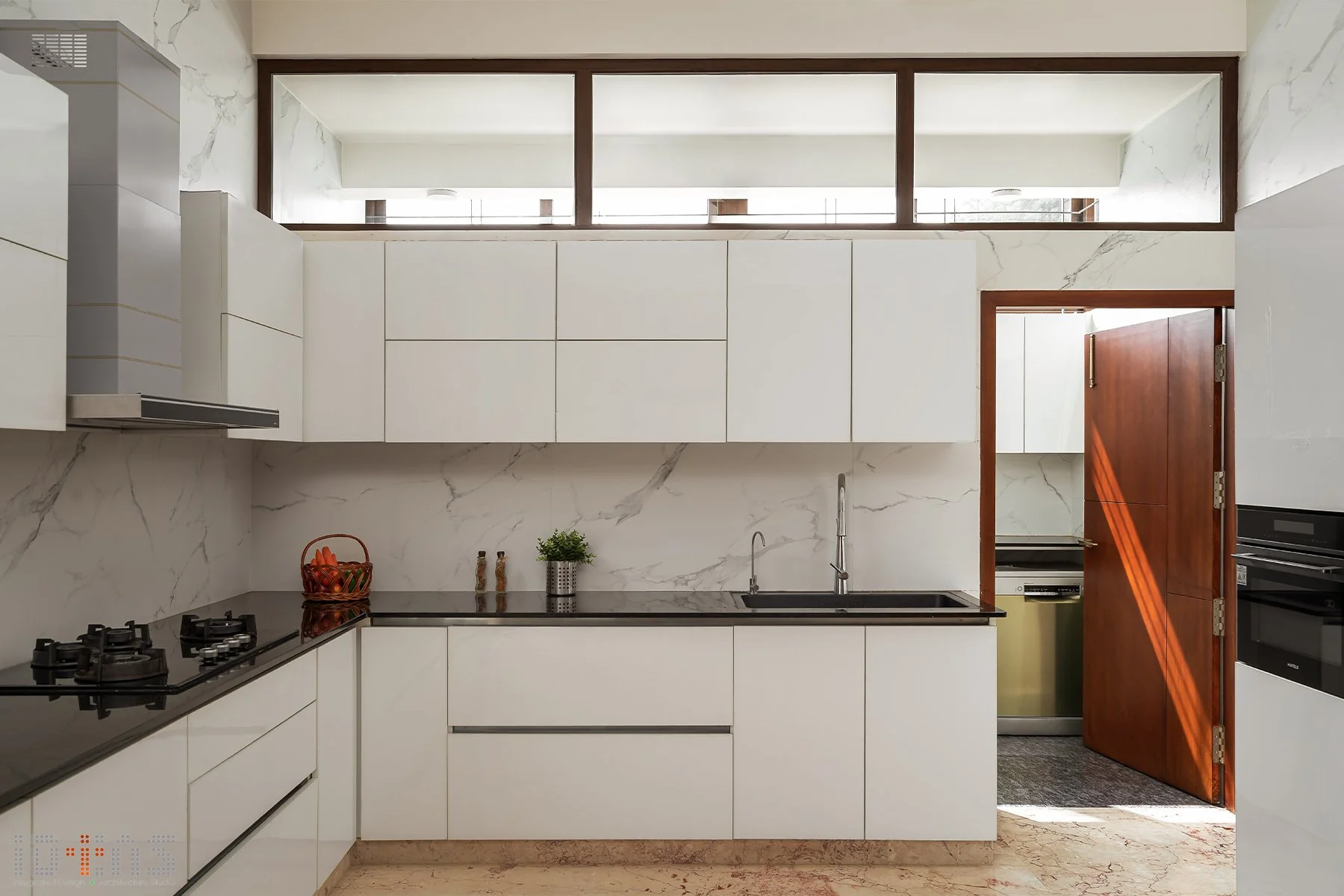 Kitchen with white cabinets