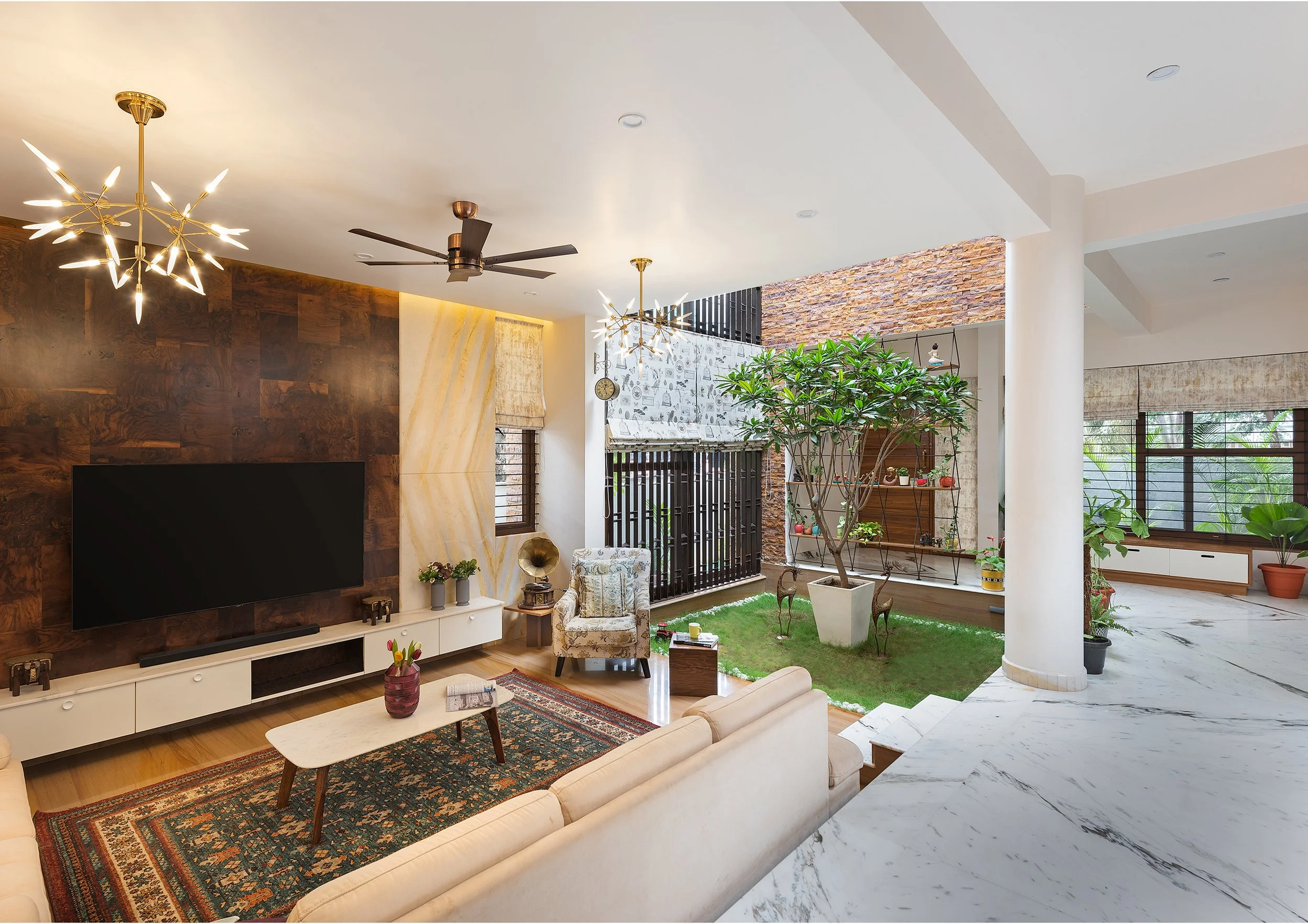 Living room and brick wall