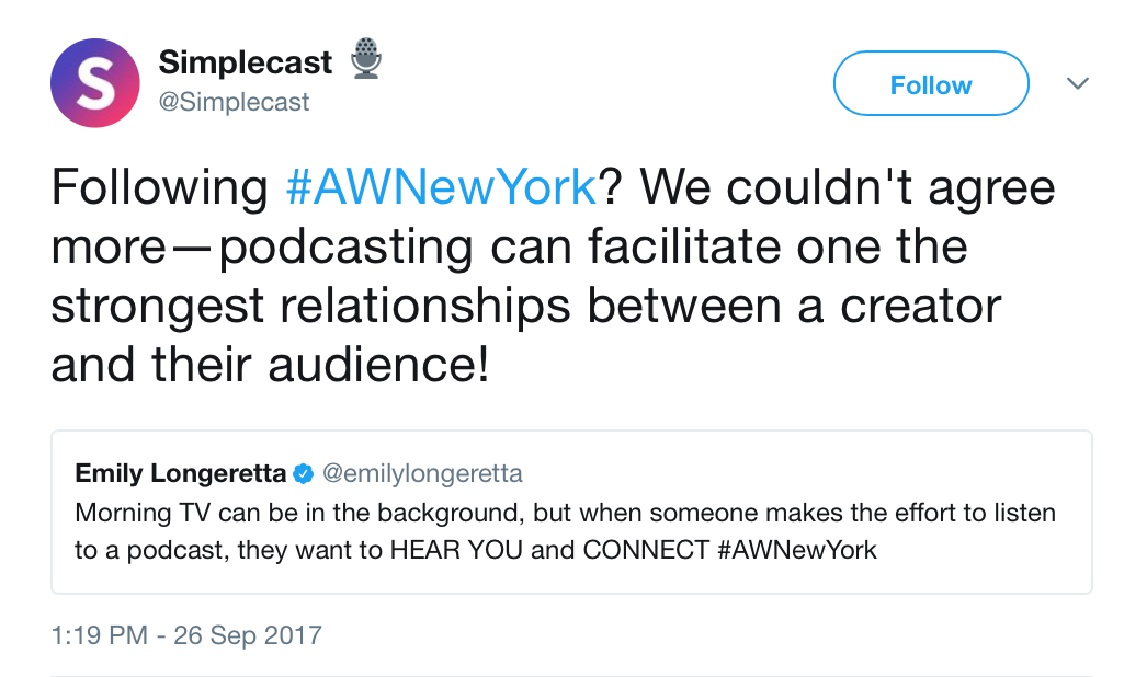 Simplecast_🎙_on_Twitter___Following__AWNewYork__We_couldn_t_agree_more—podcasting_can_facilitate_one_the_strongest_relationships_between_a_creator_and_their_audience__https___t_co_YM3cd2AHI5_.png